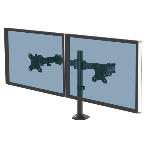 Fellowes Reflex Dual Monitor Arm - Dual Monitor Mount for 8KG 27 Inch Screens - Adjustable Monitor Desk Mount - Tilt 45° Pan 180° Rotation 360°, VESA 75 x 75/100 x 100 - Black