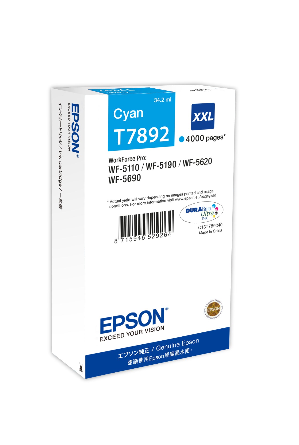 Epson C13T789240/T7892XXL Ink cartridge cyan extra High-Capacity XXL, 4K pages 34.2ml for Epson WF 5110