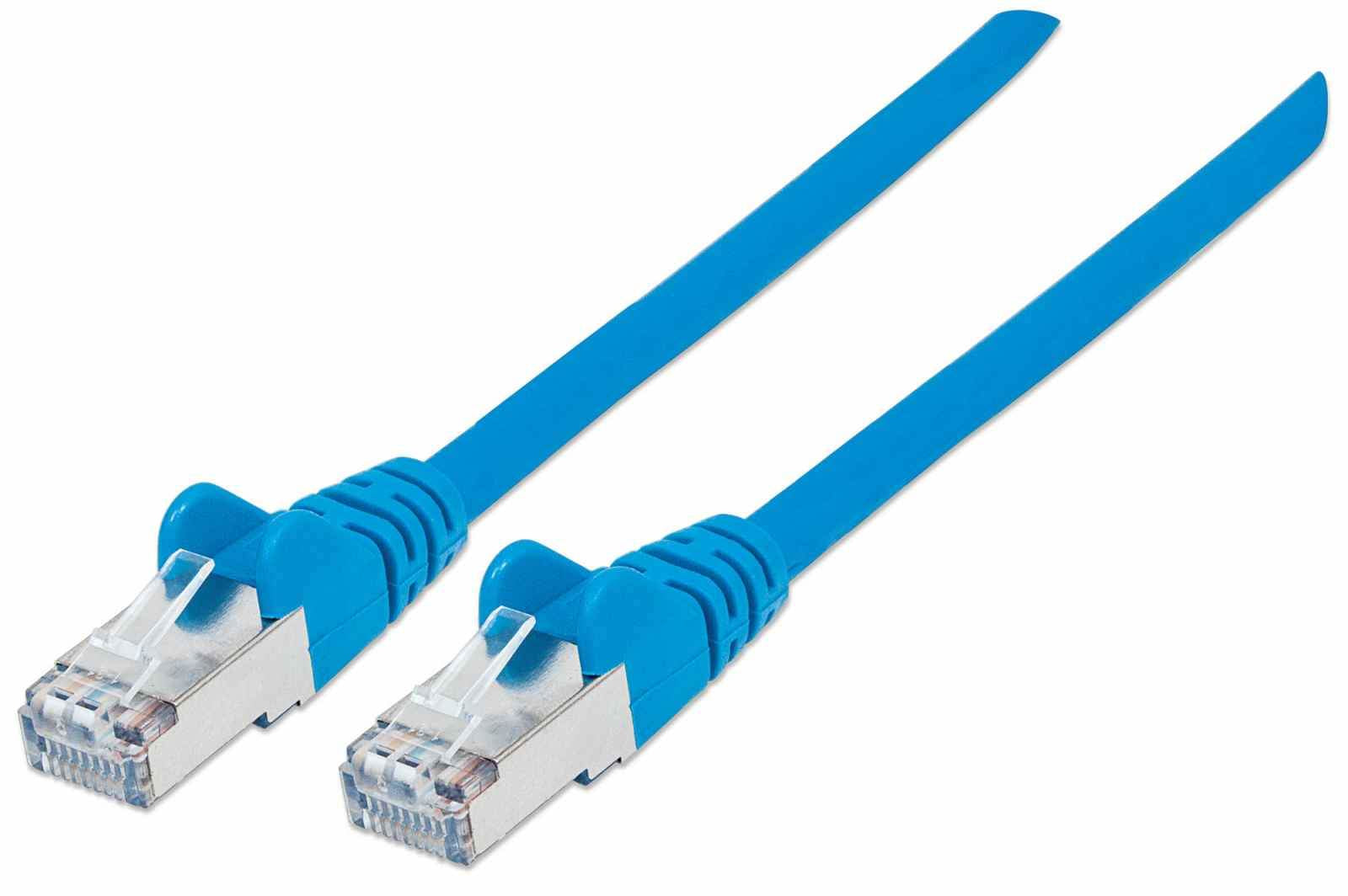 Intellinet Network Patch Cable, Cat7 Cable/Cat6A Plugs, 5m, Blue, Copper, S/FTP, LSOH / LSZH, PVC, RJ45, Gold Plated Contacts, Snagless, Booted, Lifetime Warranty, Polybag