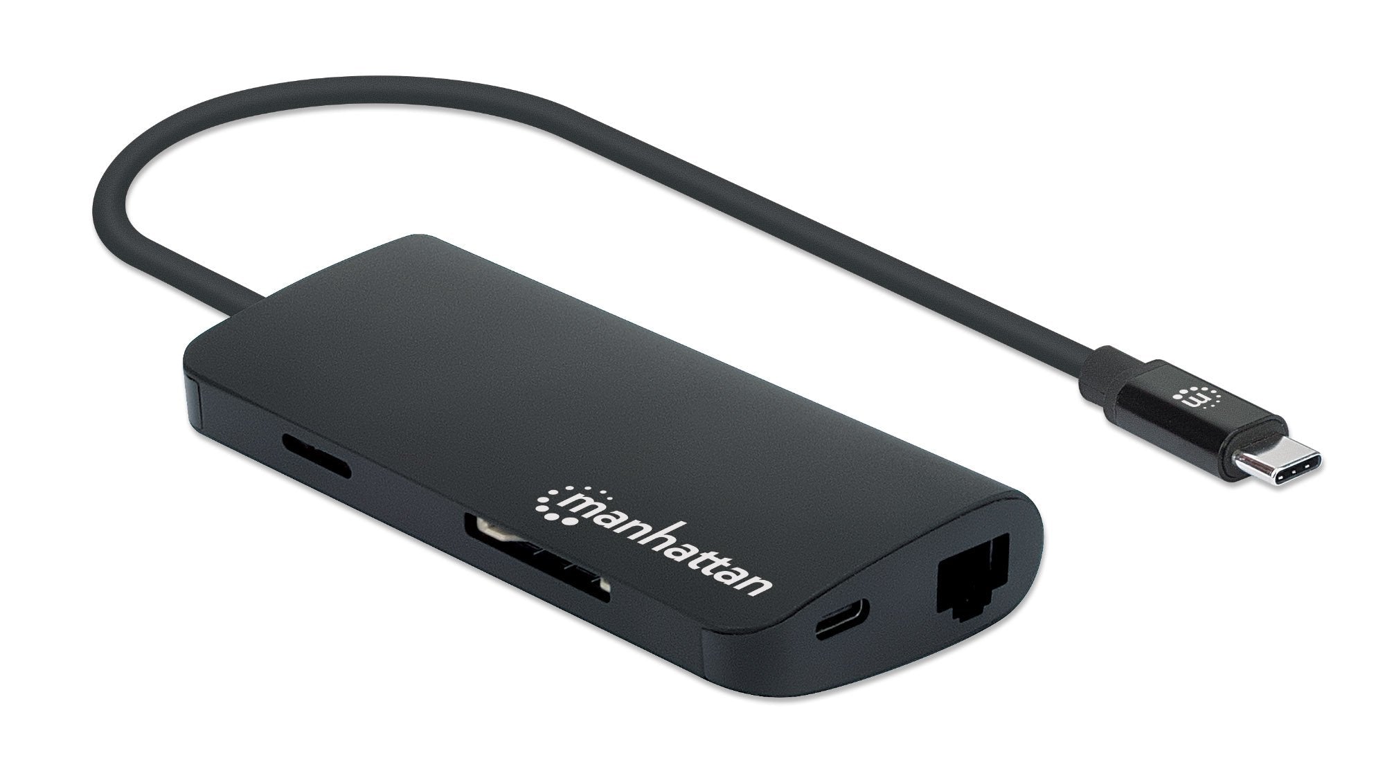 Manhattan USB-C Dock/Hub with Card Reader, Ports (x5): Ethernet, USB-A (3) and USB-C, 5 Gbps (USB 3.2 Gen1 aka USB 3.0), With Power Delivery (100W) to USB-C Port (Note additional USB-C wall charger and USB-C cable needed), Aluminium, Black, Three Year War