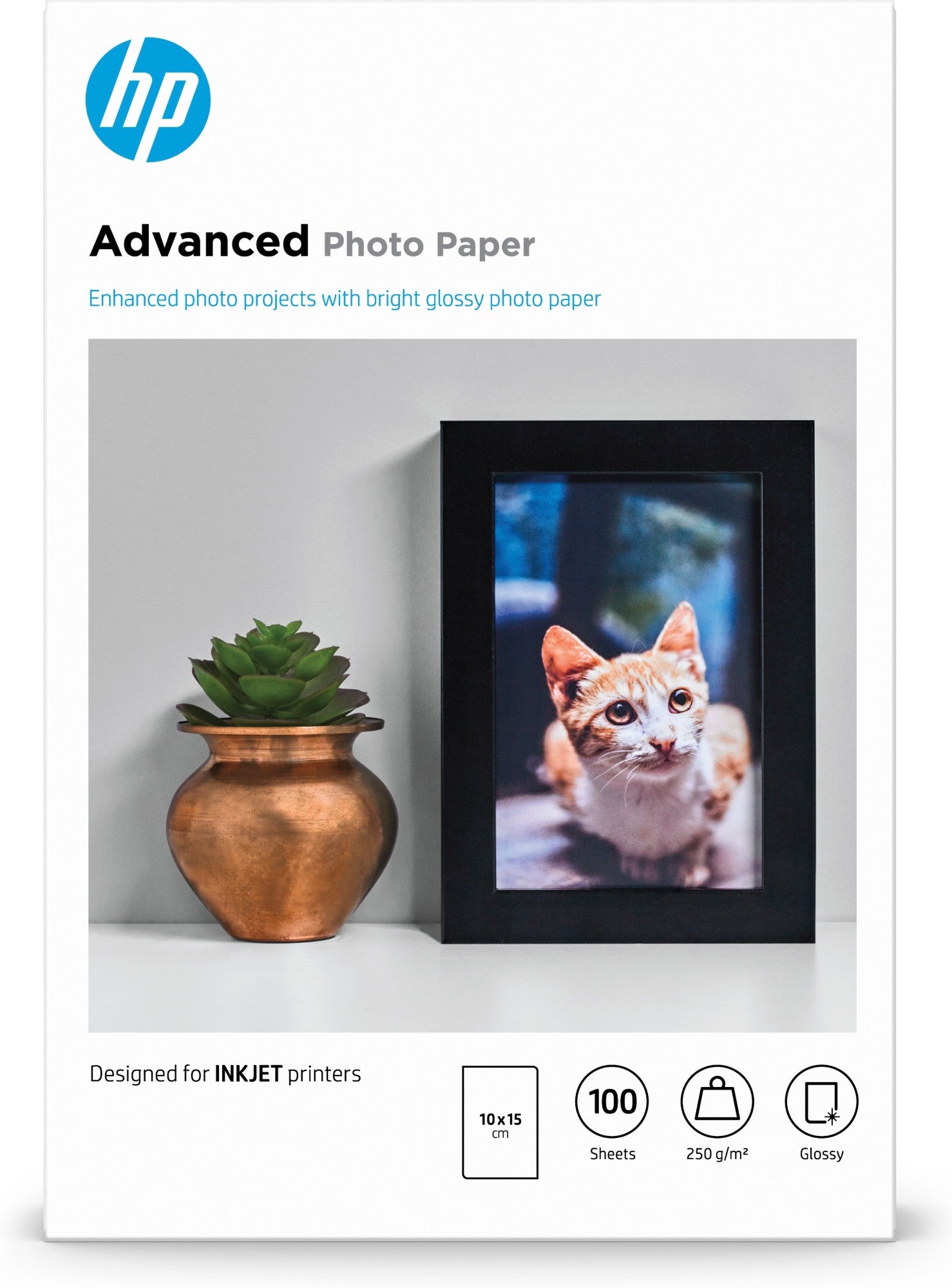 HP Advanced Photo Paper, Glossy, 250 g/m2, 10 x 15 cm (101 x 152 mm), 100 sheets  - AV & Photo - HP