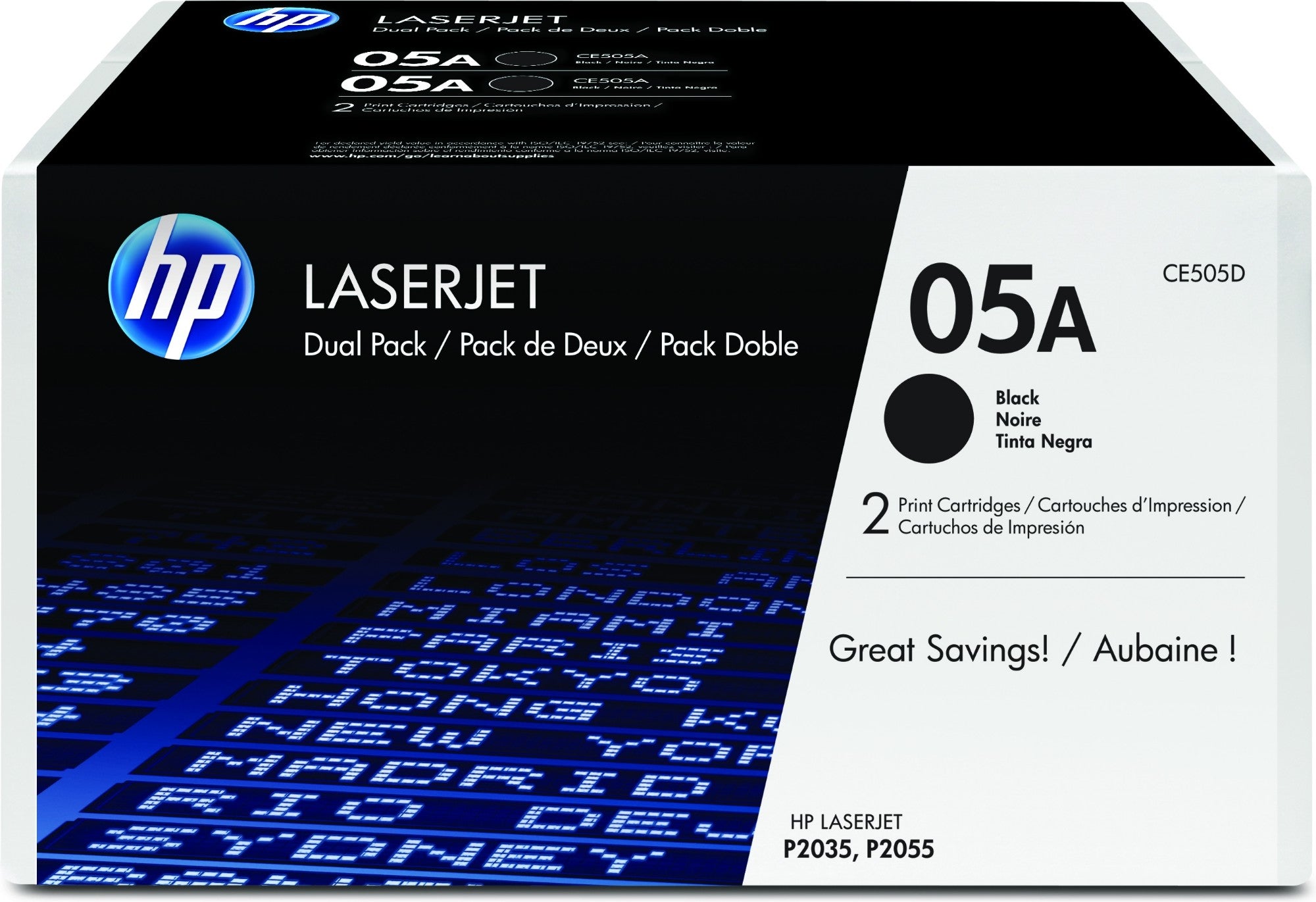 HP CE505D/05A Toner cartridge black twin pack, 2x2.3K pages ISO/IEC 19752 Pack=2 for HP LaserJet P 2035/2055