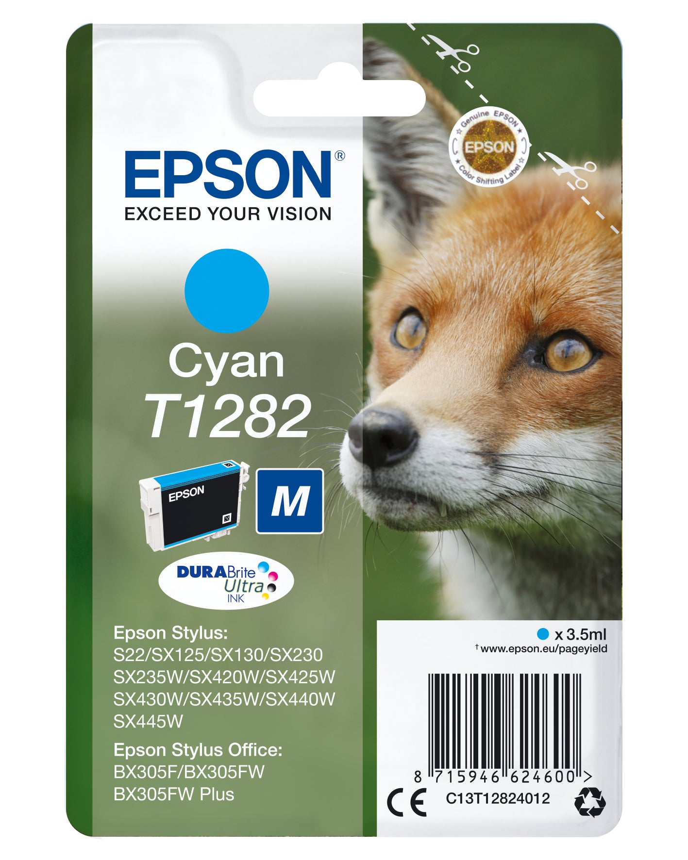 Epson C13T12824012/T1282 Ink cartridge cyan, 175 pages 3,5ml for Epson Stylus S 22/SX 235 W/SX 420/SX 430 W