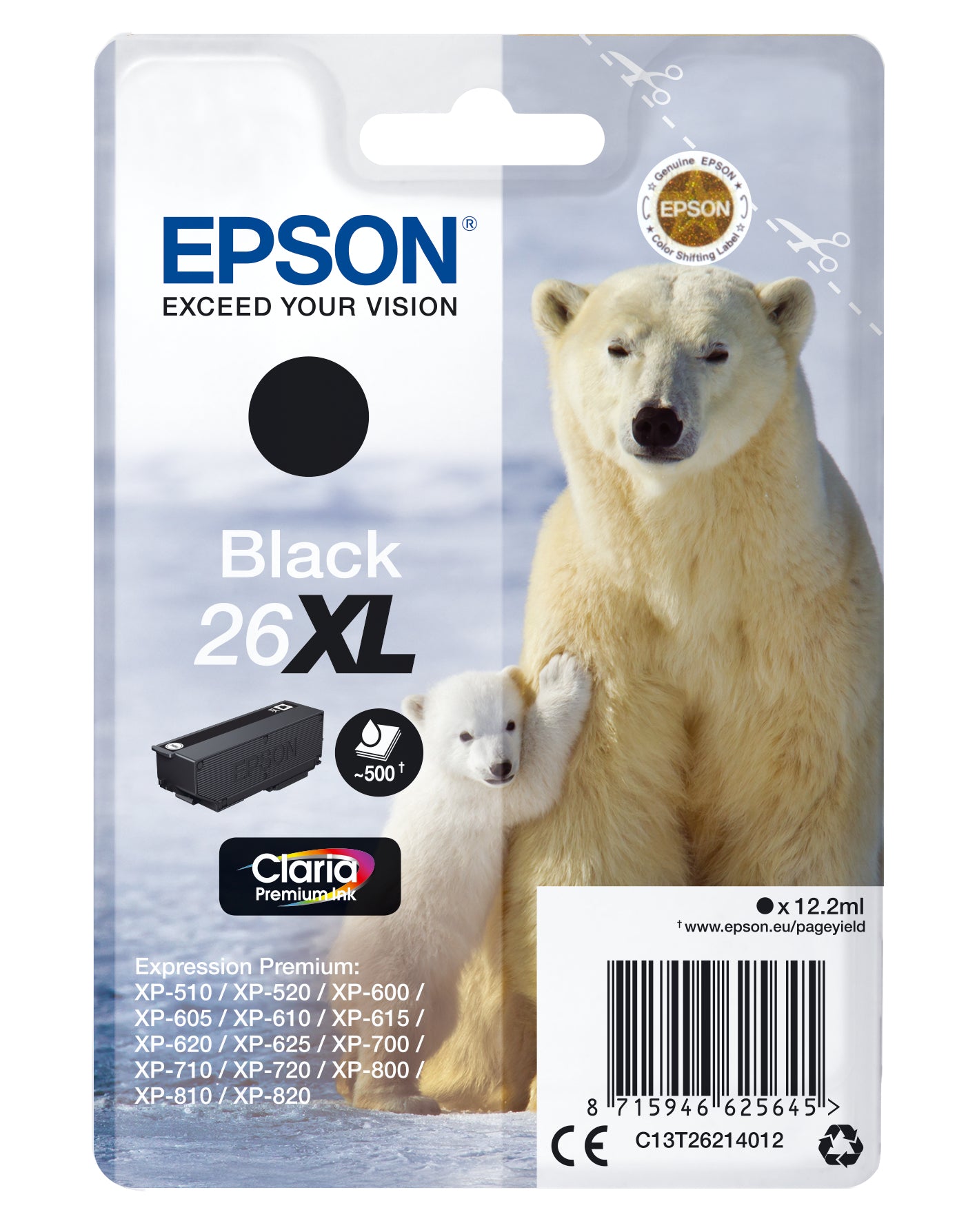 Epson C13T26214012/26XL Ink cartridge black high-capacity XL, 500 pages 12,2ml for Epson XP 600