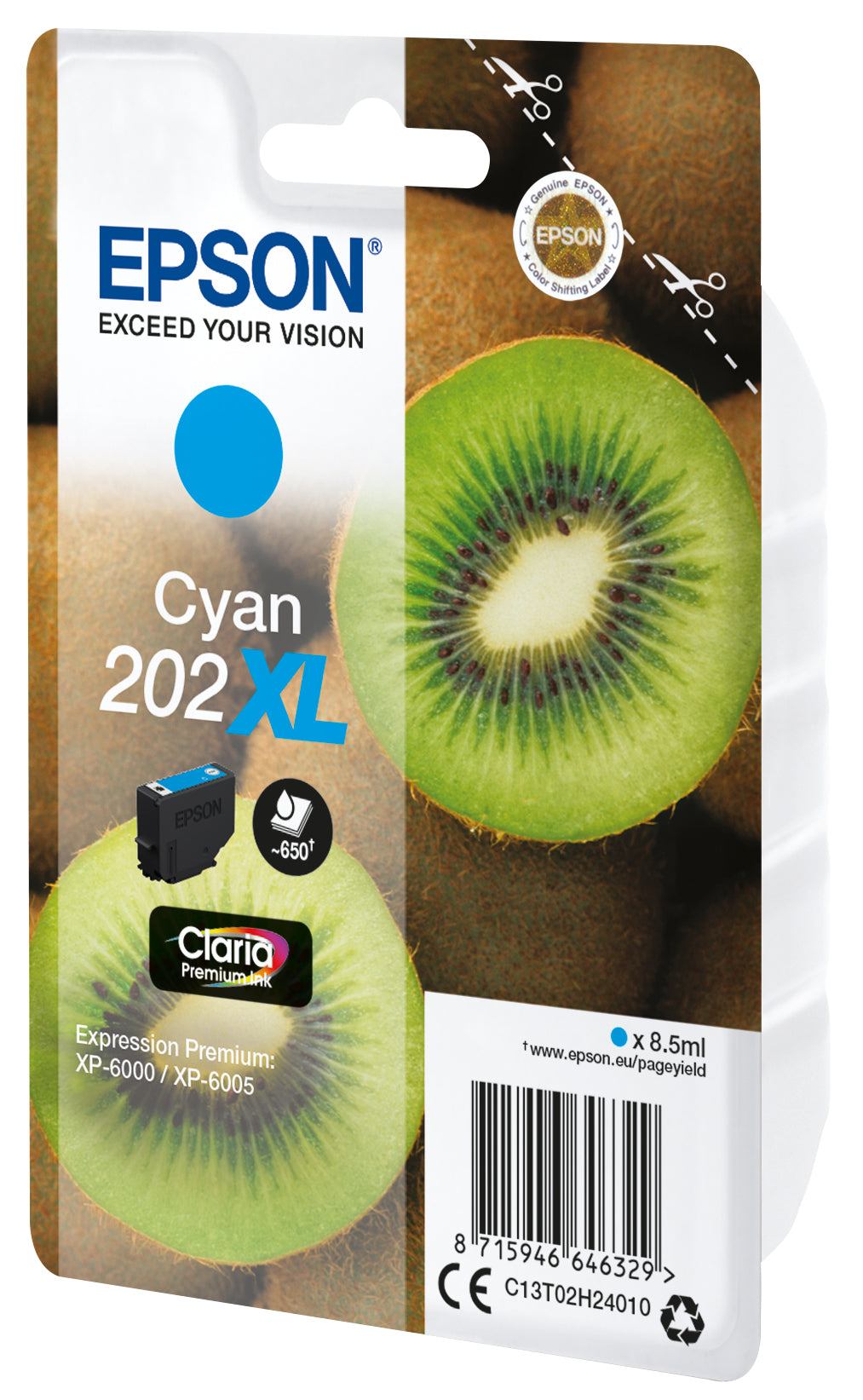 Epson C13T02H24010/202XL Ink cartridge cyan high-capacity, 650 pages 8,5ml for Epson XP 6000