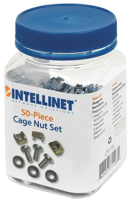 Intellinet Cage Nut Set (50 Pack), M6 Nuts, Bolts and Washers, Suitable for Network Cabinets/Server Racks, Plastic Storage Jar, Lifetime Warranty