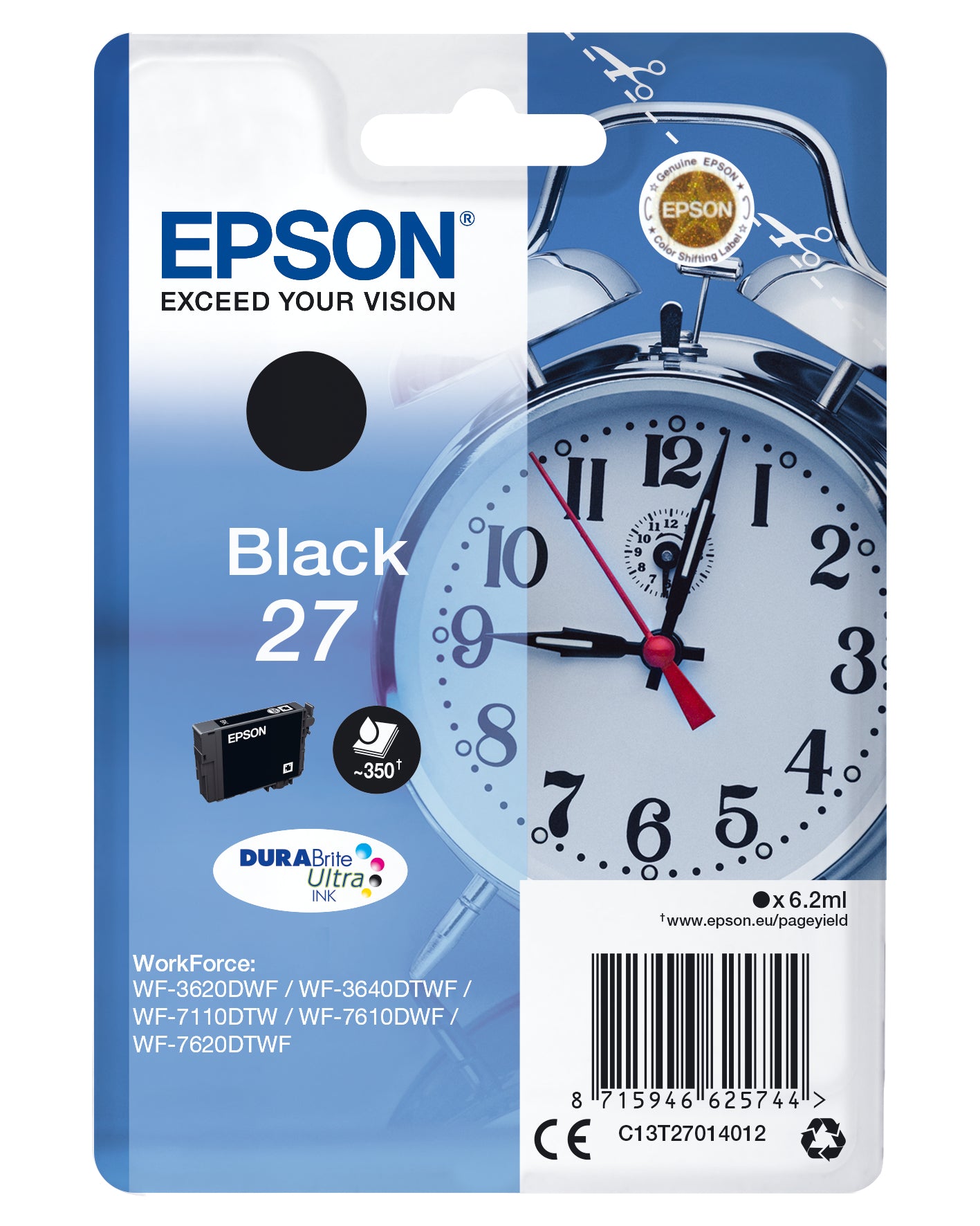 Epson C13T27014012/27 Ink cartridge black, 350 pages 6,2ml for Epson WF 3620