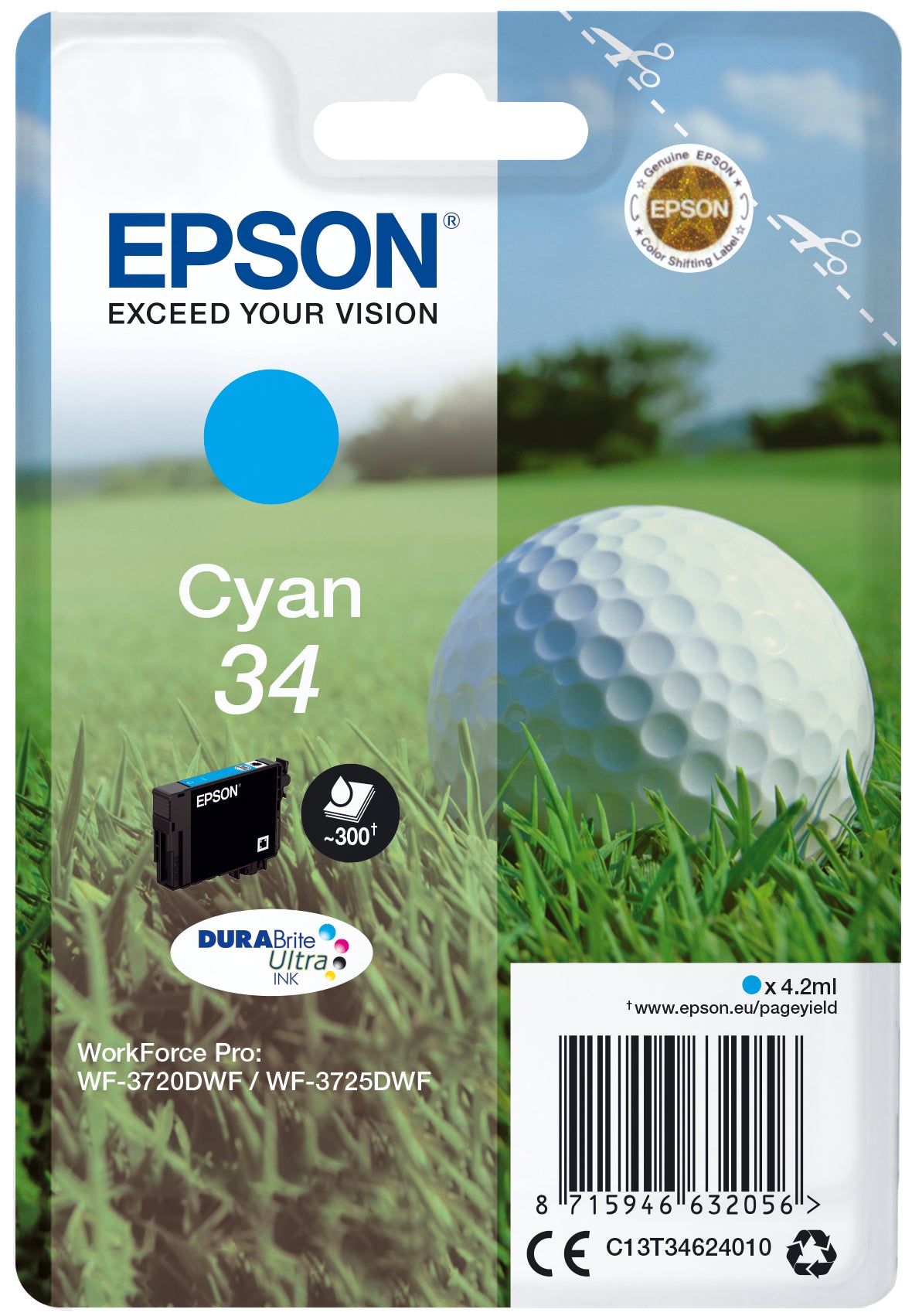 Epson C13T34624010/34 Ink cartridge cyan, 300 pages 4,2ml for Epson WF-3720