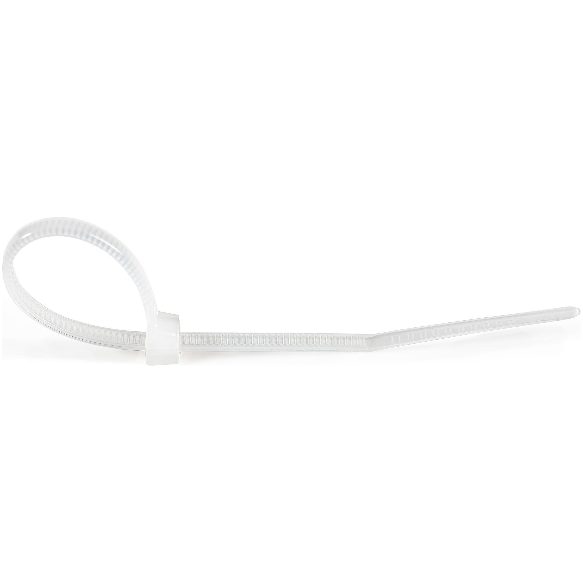 StarTech.com 4"(10cm) Cable Ties - 1/16"(2mm) wide, 7/8"(22mm) Bundle Diameter, 18lb(8kg) Tensile Strength, Nylon Self Locking Zip Ties with Curved Tip - 94V-2/UL Listed, 100 Pack - White