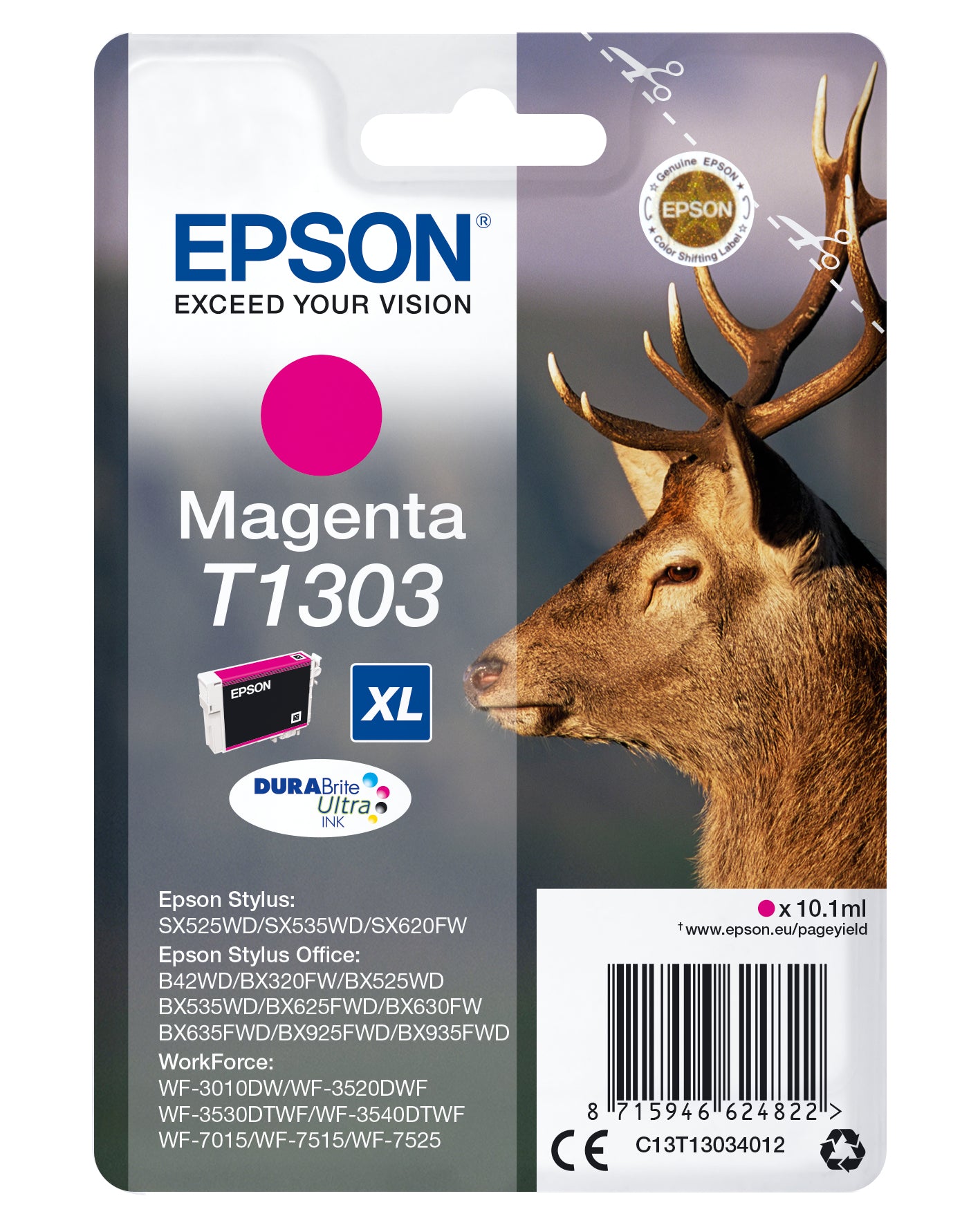 Epson C13T13034012/T1303 Ink cartridge magenta XL, 600 pages 10,1ml for Epson Stylus BX 320/SX 525/WF 3500