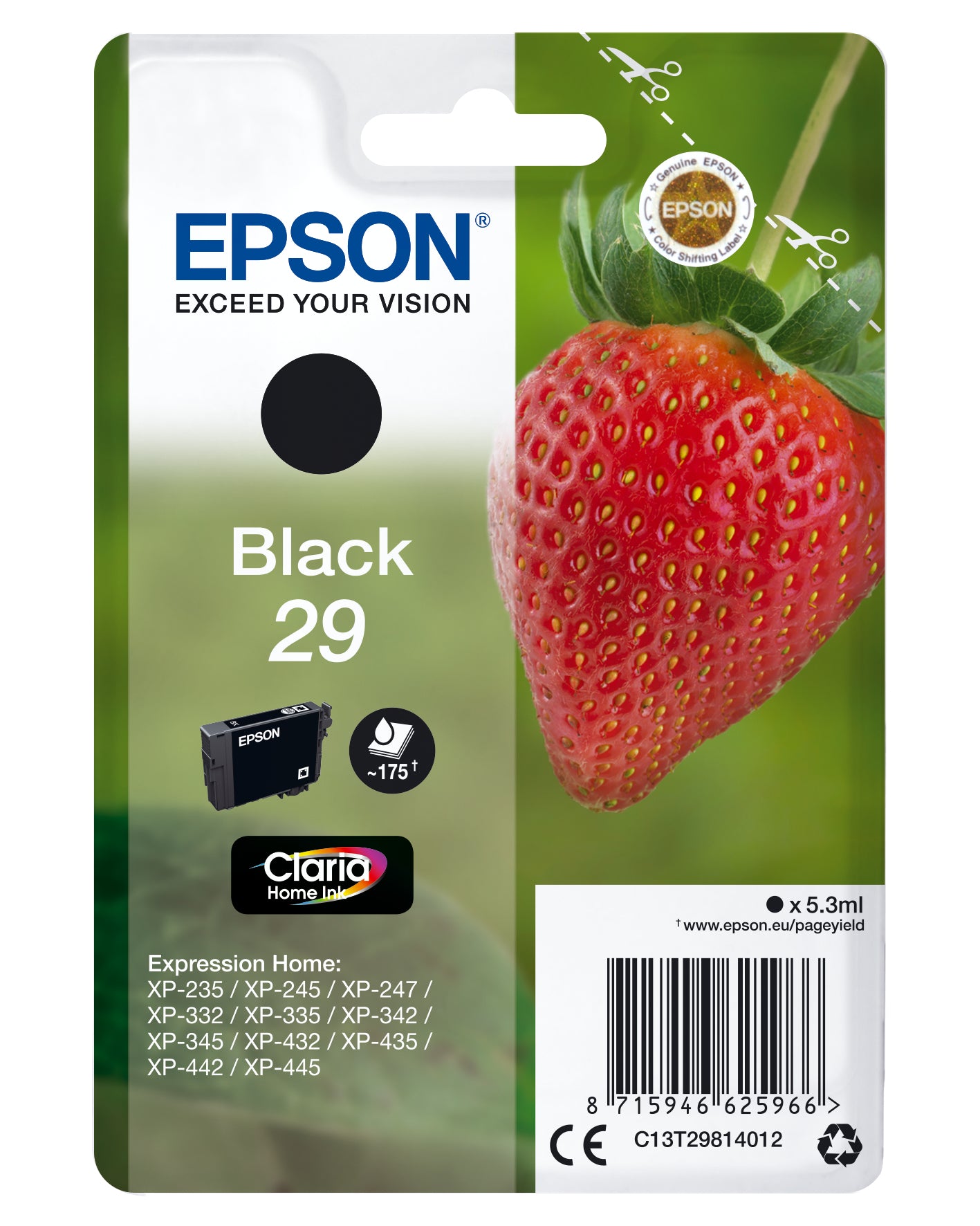 Epson C13T29814012/29 Ink cartridge black, 175 pages 5,3ml for Epson XP 235/335