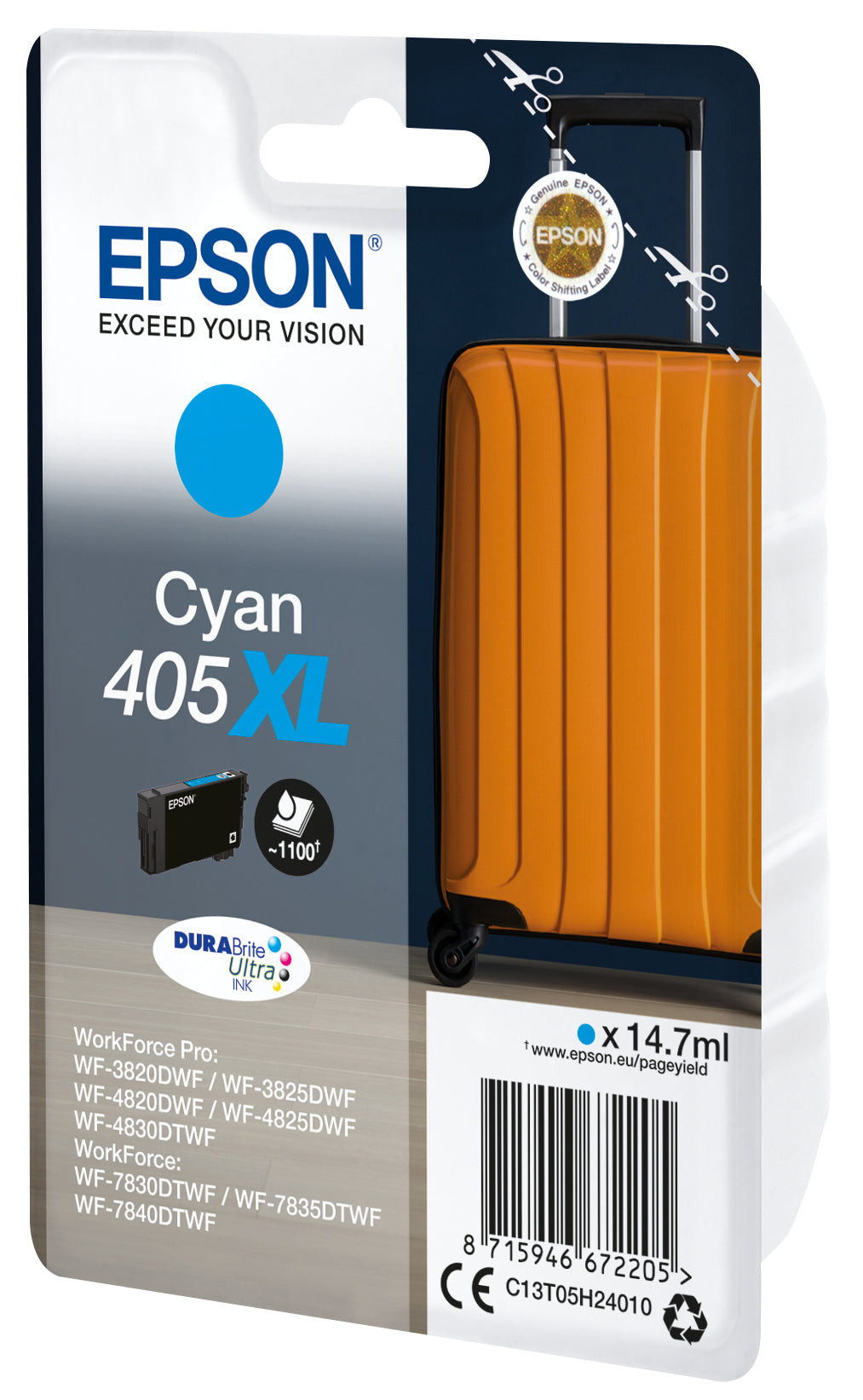 Epson C13T05H24010/405XL Ink cartridge cyan high-capacity, 1.1K pages 14.7ml for Epson WF-3820/7830