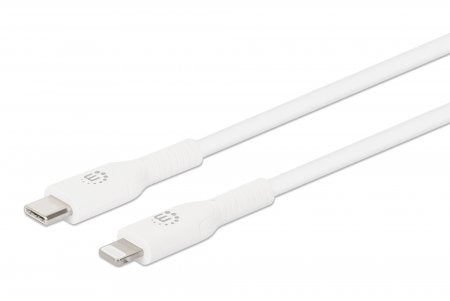 Manhattan USB-C to Lightning Cable, Charge & Sync, 1m, White, For Apple iPhone/iPad/iPod, Male to Male, MFi Certified (Apple approval program), 480 Mbps (USB 2.0), Hi-Speed USB, Lifetime Warranty, Box  - Telecom & Navigation - Manhattan