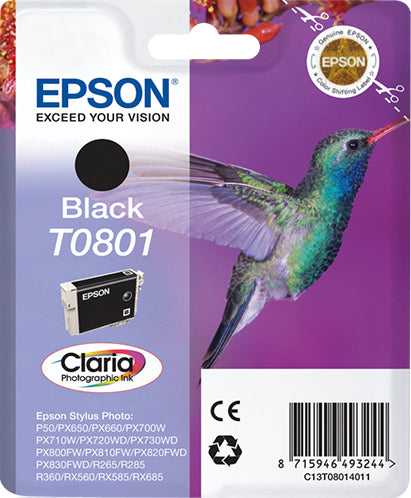 Epson C13T08014011/T0801 Ink cartridge black, 330 pages ISO/IEC 24711 7.4ml for Epson Stylus Photo P 50/PX/PX 730/R 265