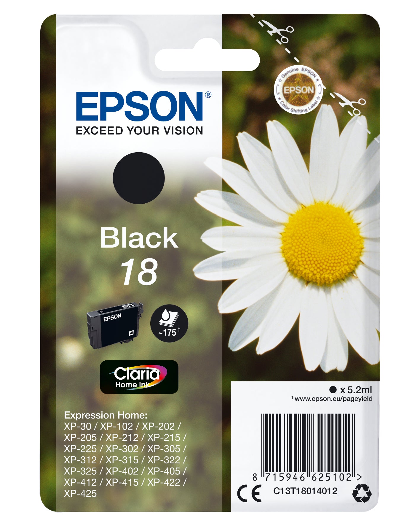 Epson C13T18014012/18 Ink cartridge black, 175 pages 5ml for Epson XP 30