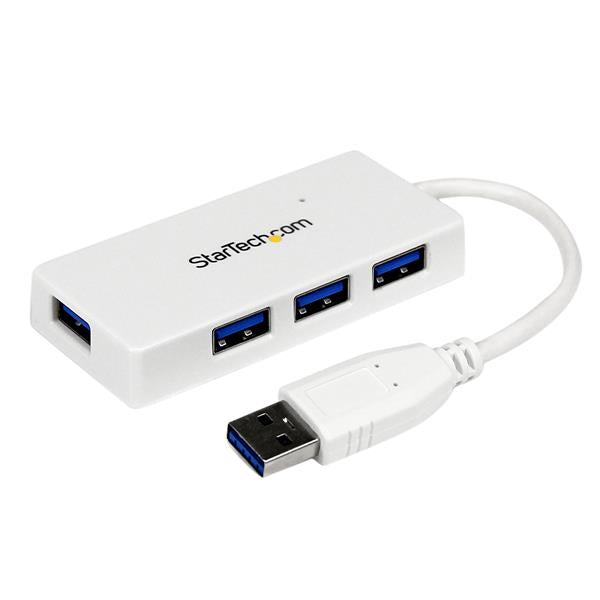 StarTech.com Portable 4 Port SuperSpeed Mini USB 3.0 Hub - White~Portable 4 Port SuperSpeed Mini USB 3.0 Hub - 5Gbps - White