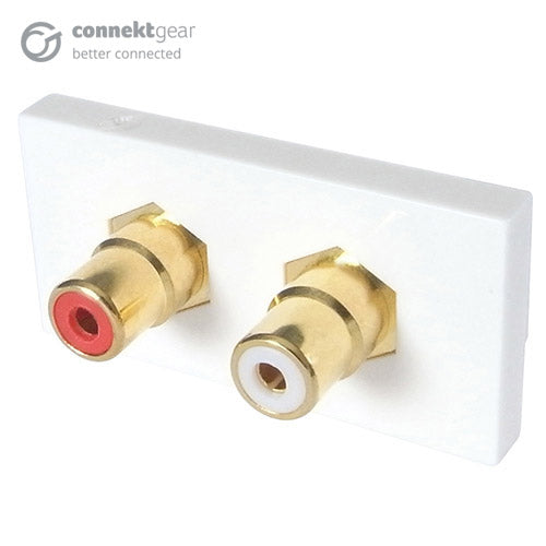 connektgear AV Snap-In 2 x RCA/Phono Module 25 x 50mm - Socket to Socket - White  - Wiring Devices & Accessories - connektgear