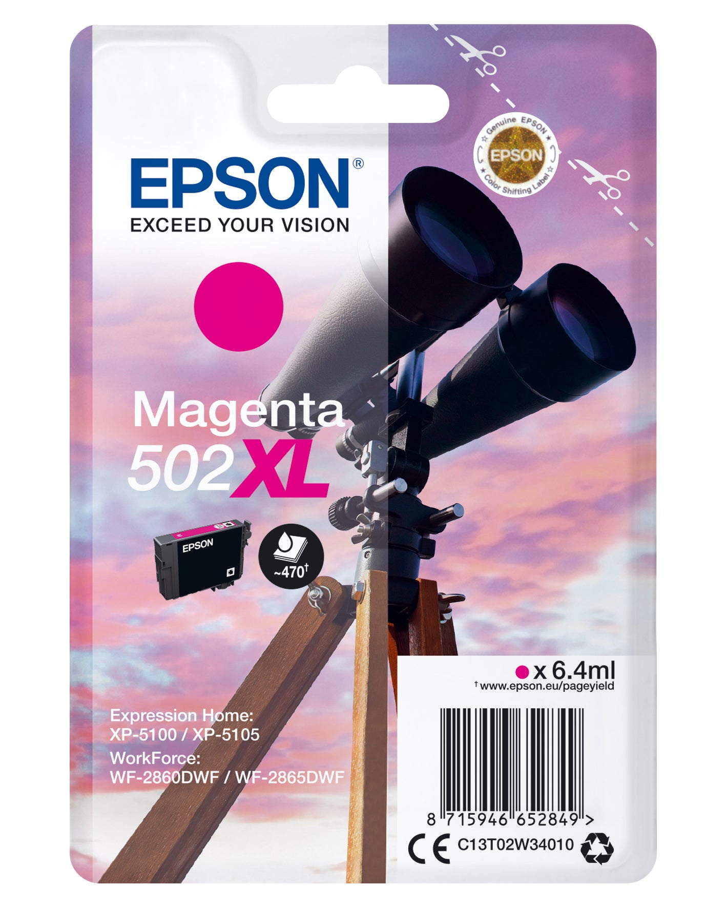 Epson C13T02W34010/502XL Ink cartridge magenta high-capacity, 470 pages 6,4ml for Epson XP 5100