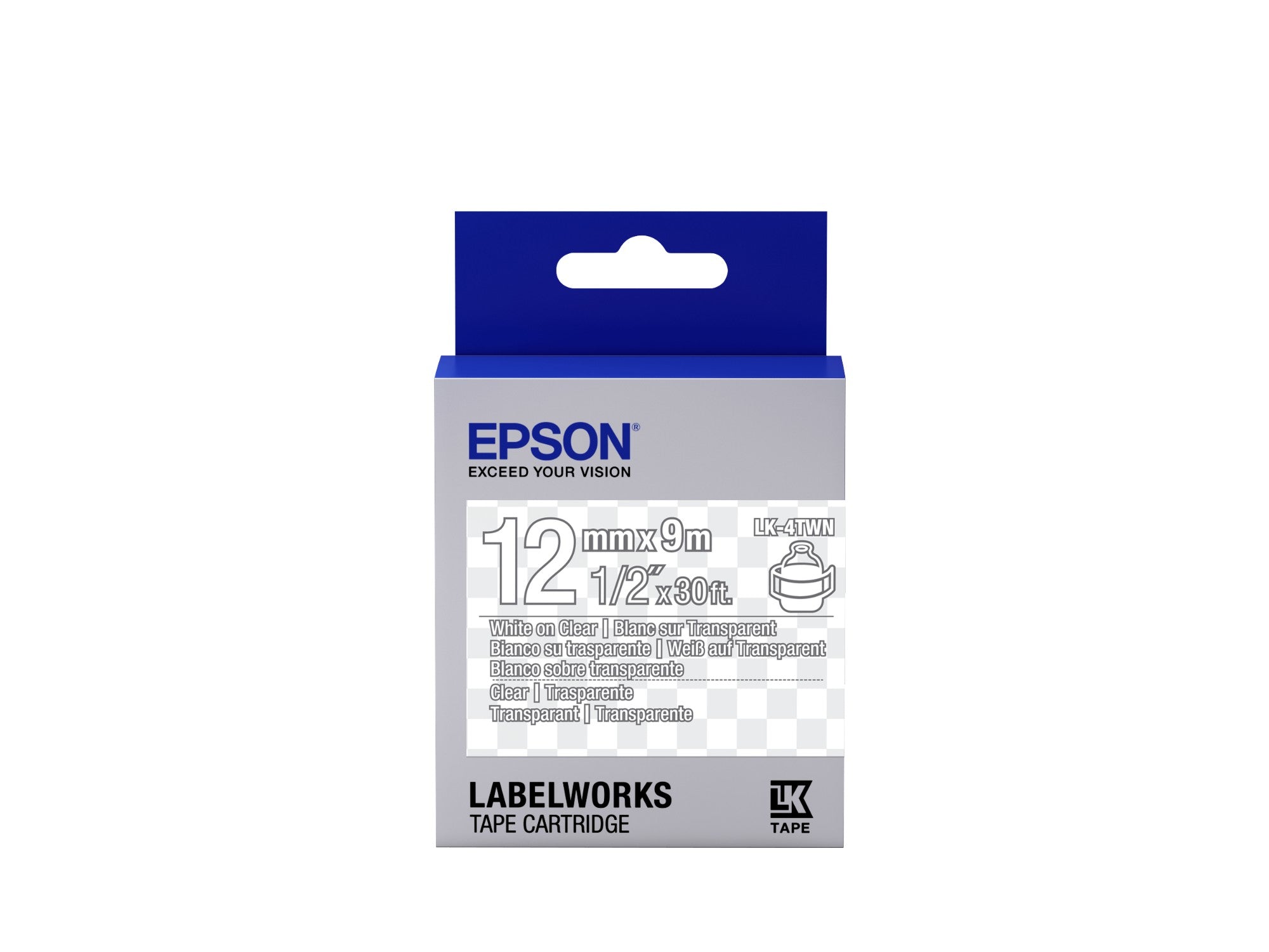 Epson C53S654013/LK-4TWN Ribbon white on Transparent extra adhesive 9mm x 9m for Epson LabelWorks 4-18mm/36mm/6-12mm/6-18mm/6-24mm  - Printers & Scanners - Epson