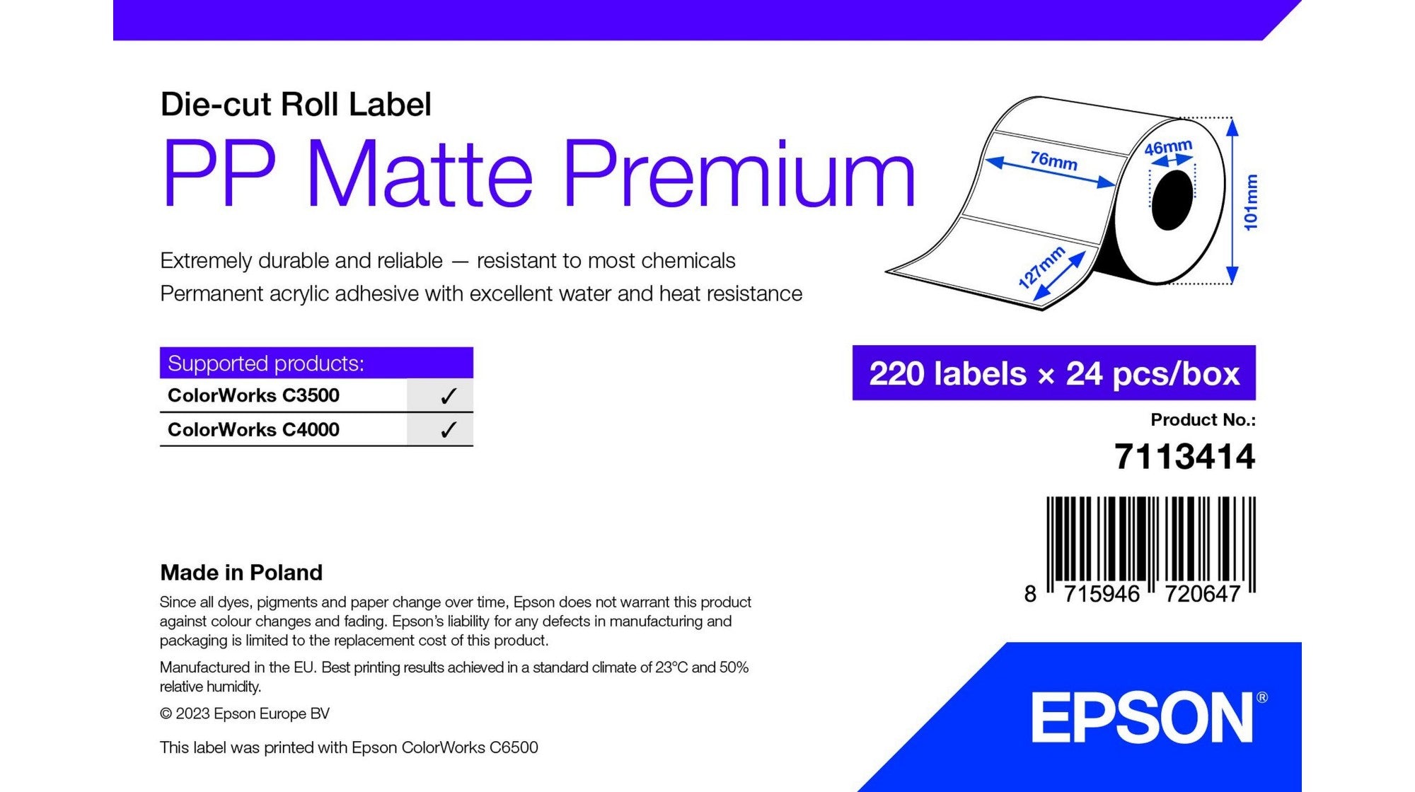 Epson 7113414 printer label White Self-adhesive printer label