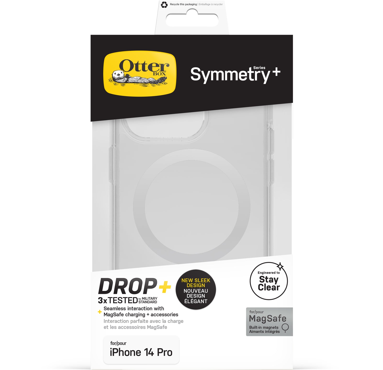 OtterBox Symmetry+ Clear Case for iPhone 14 Pro for MagSafe, Shockproof, Drop proof, Protective Thin Case, 3x Tested to Military Standard, Antimicrobial Protection, Clear