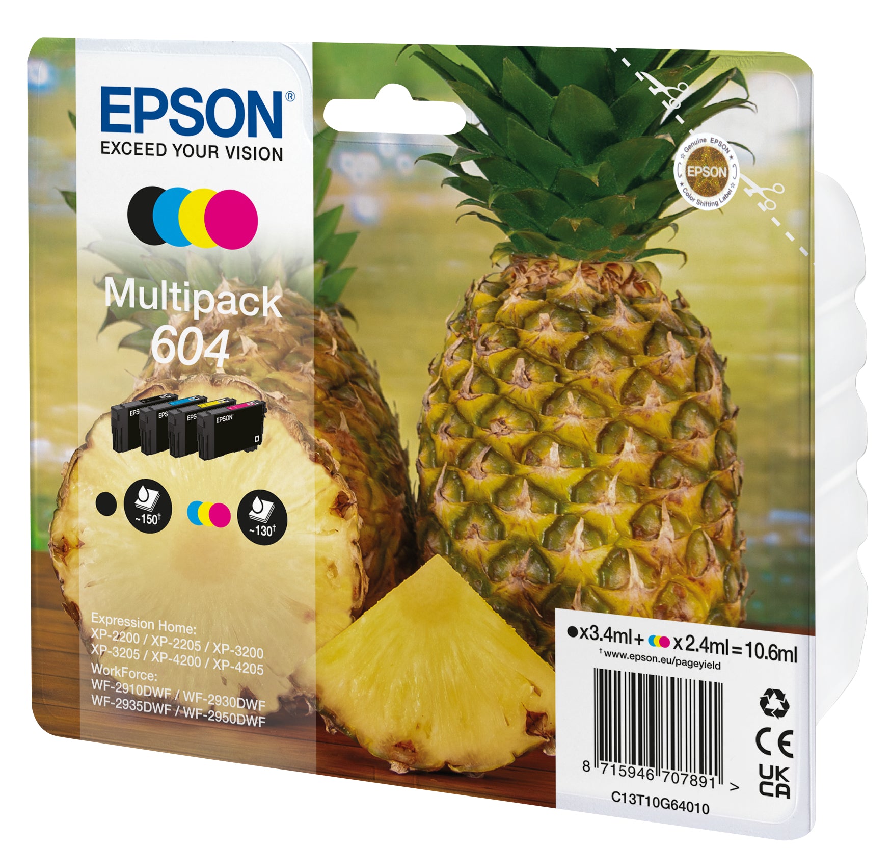 Epson C13T10G64020/604 Ink cartridge multi pack Bk,C,M,Y Blister 150pg + 3x130pg Pack=4 for Epson XP-2200
