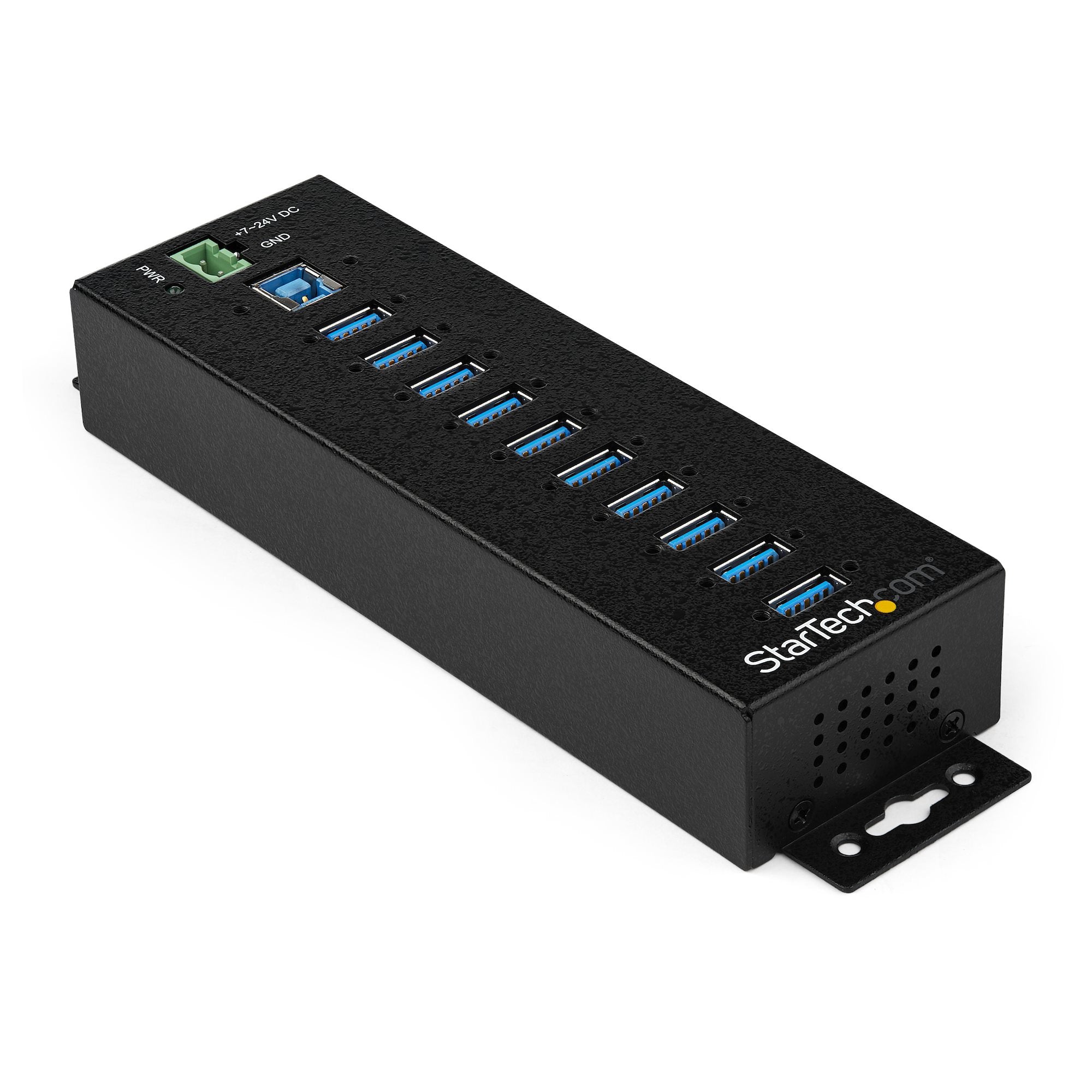 StarTech.com 10-Port USB 3.0 Hub with Power Adapter - Metal Industrial USB-A Hub with ESD & 350W Surge Protection - Din/Wall/Desk Mountable - High Speed USB 3.2 Gen 1 (5Gbps) Hub