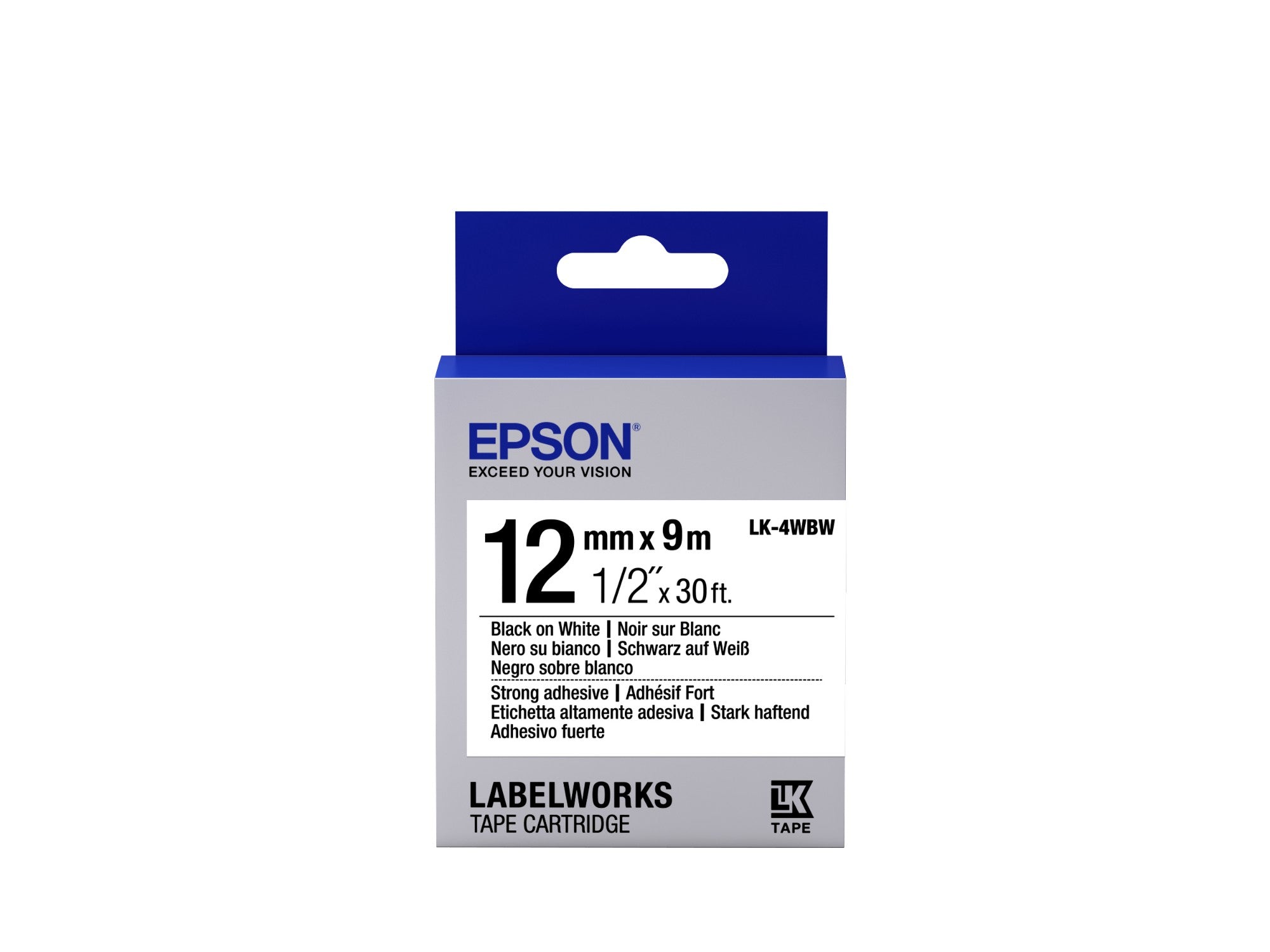 Epson C53S654016/LK-4WBW Ribbon black on white extra adhesive 12mm x 9m for Epson LabelWorks 4-18mm/36mm/6-12mm/6-18mm/6-24mm  - Printers & Scanners - Epson