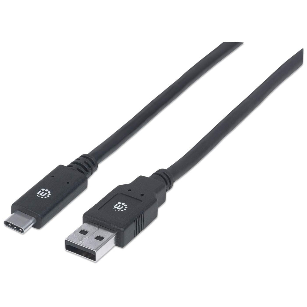 Manhattan USB-C to USB-A Cable, 2m, Male to Male, 5 Gbps (USB 3.2 Gen1 aka USB 3.0), 3A (fast charging), SuperSpeed USB, Black, Lifetime Warranty, Polybag  - Computer Cables - Manhattan