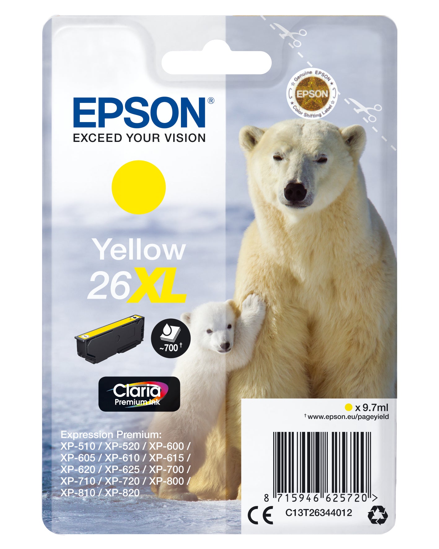 Epson C13T26344012/26XL Ink cartridge yellow high-capacity XL, 700 pages 9,7ml for Epson XP 600  - Printers & Scanners - Epson