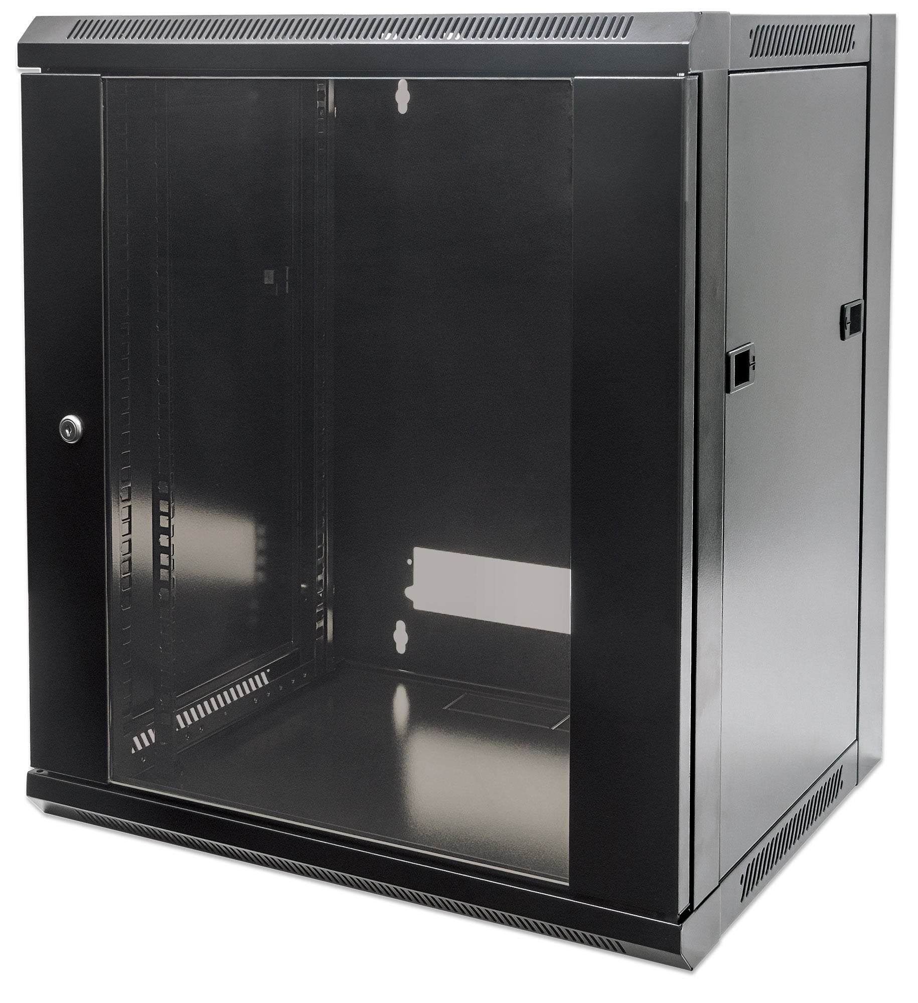 Intellinet Network Cabinet, Wall Mount (Standard), 12U, Usable Depth 260mm/Width 510mm, Black, Flatpack, Max 60kg, Metal & Glass Door, Back Panel, Removeable Sides,Suitable also for use on desk or floor, 19",Parts for wall install (eg screws/rawl plugs) n