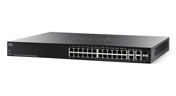 Cisco SF350-24P Managed Switch | 24 10/100 PoE Ports | 185W Ports | 4 Gigabit Ethernet (GbE) Combo SFP | Limited Lifetime Protection (SF350-24P-K9-UK)
