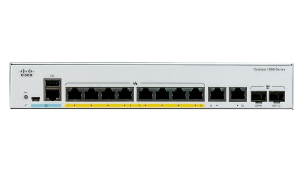 Cisco Catalyst 1000-8P-2G-L Network Switch, 8 Gigabit Ethernet (GbE) PoE+ Ports, 670W PoE Budget, two 1 G SFP/RJ-45 Combo Ports, Fanless Operation, Enhanced Limited Lifetime Warranty (C1000-8P-2G-L)  - Networking - Cisco