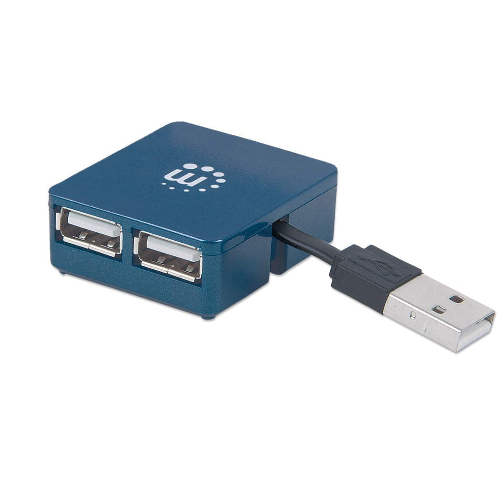 Manhattan USB-A 4-Port Micro Hub, 4x USB-A Ports, Blue, 480 Mbps (USB 2.0), Bus Power, Equivalent to ST4200MINI2, Hi-Speed USB, Three Year Warranty, Blister