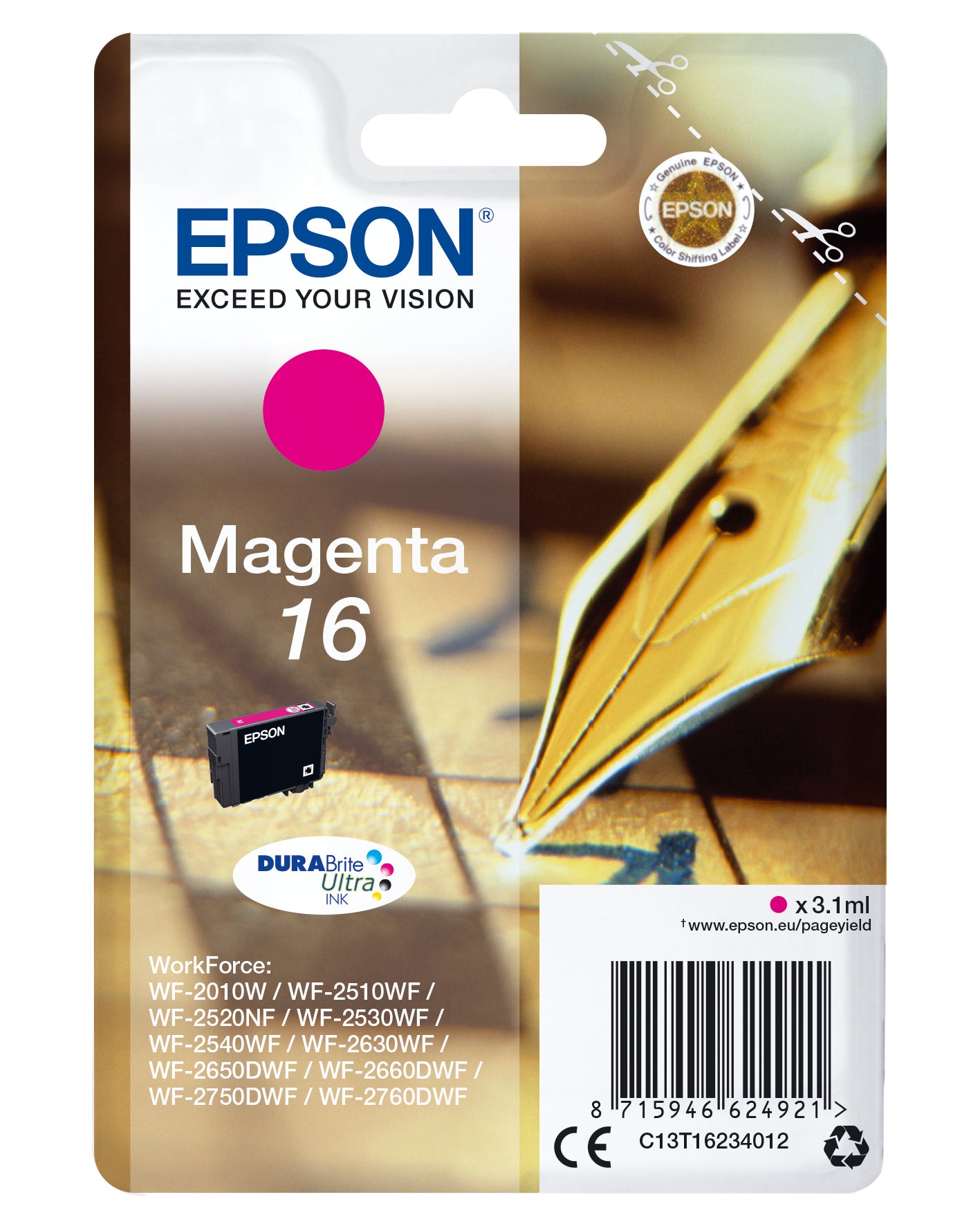 Epson C13T16234012/16 Ink cartridge magenta, 165 pages 3,1ml for Epson WF 2010/2660/2750