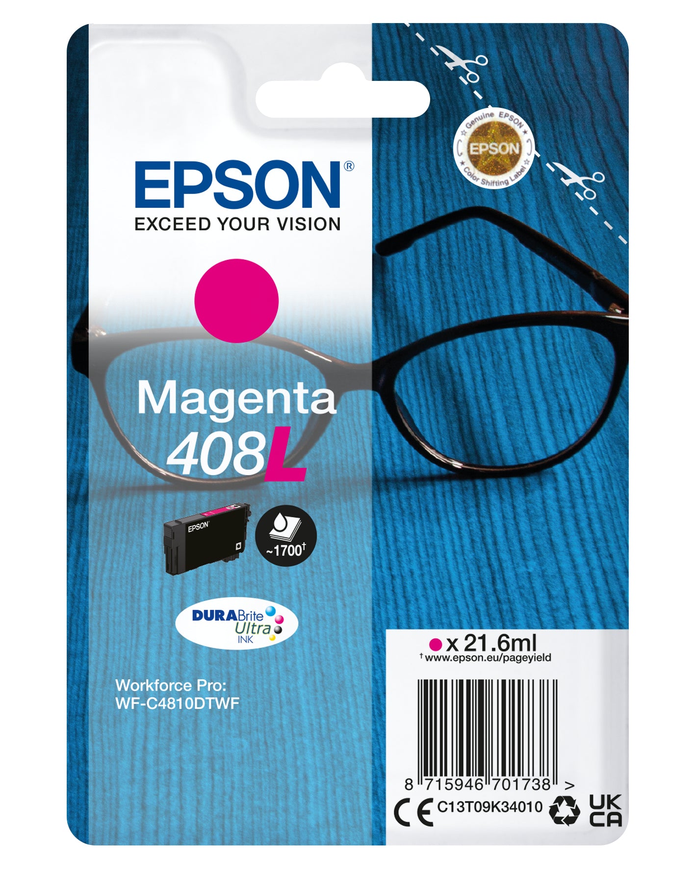 Epson C13T09K34010/408L Ink cartridge magenta high-capacity, 1.7K pages 21,6ml for Epson WF-C 4810