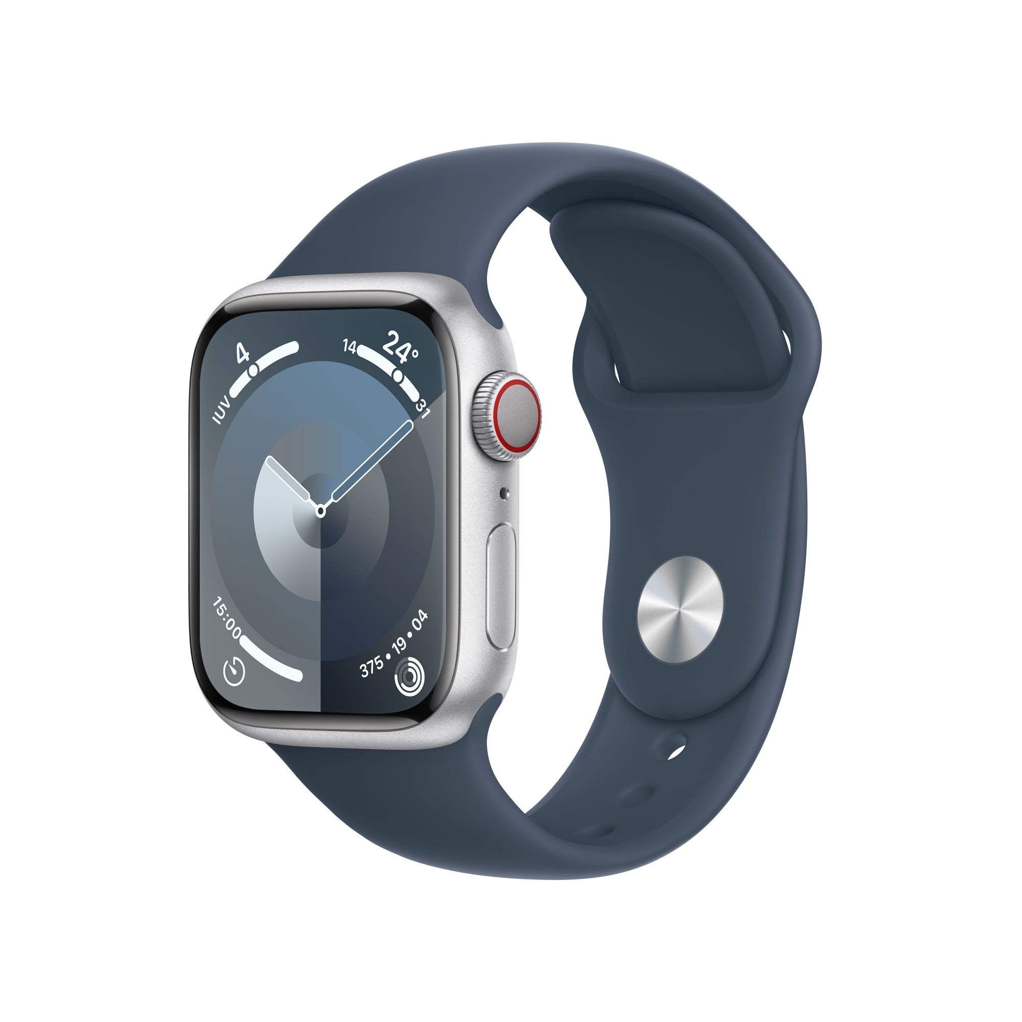 Apple Watch Series 9 GPS + Cellular 41mm Silver Aluminium Case w/ Storm Blue Sport Band - S/M  - Telecom & Navigation - Apple