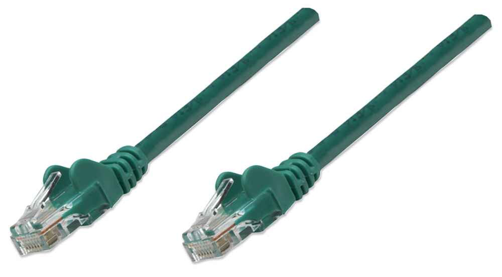 Intellinet Network Patch Cable, Cat5e, 1m, Green, CCA, U/UTP, PVC, RJ45, Gold Plated Contacts, Snagless, Booted, Lifetime Warranty, Polybag