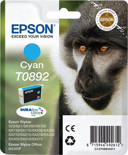 Epson C13T08924011/T0892 Ink cartridge cyan, 170 pages ISO/IEC 24711 3.5ml for Epson Stylus S 20/SX 115/SX 415
