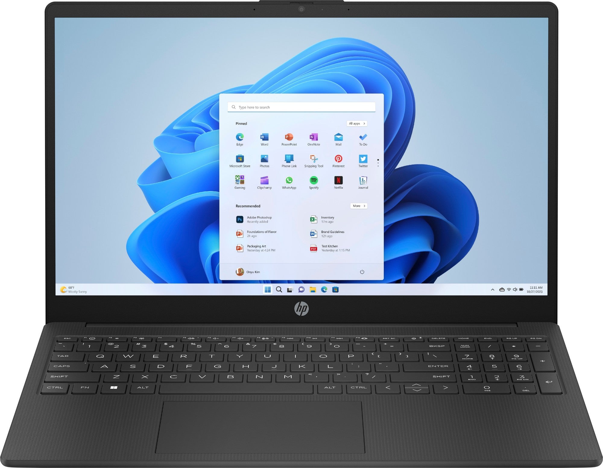 HP 15-fc0018na Laptop 39.6 cm (15.6") Full HD AMD Ryzen™ 3 7320U 4 GB LPDDR5-SDRAM 128 GB SSD Wi-Fi 6 (802.11ax) Windows 11 Home in S mode Black