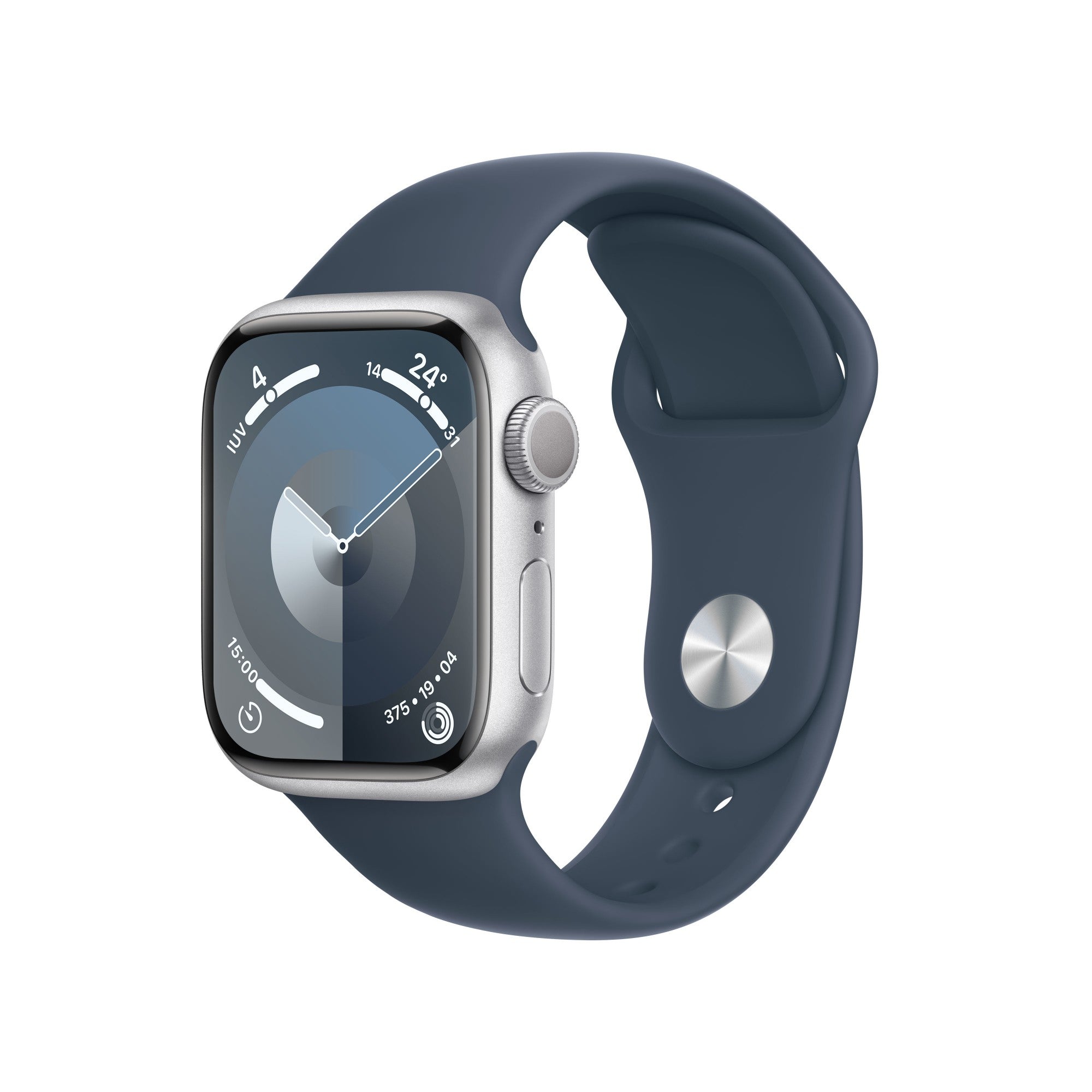 Apple Watch Series 9 GPS 41mm Silver Aluminium Case w/ Storm Blue Sport Band - M/L  - Telecom & Navigation - Apple