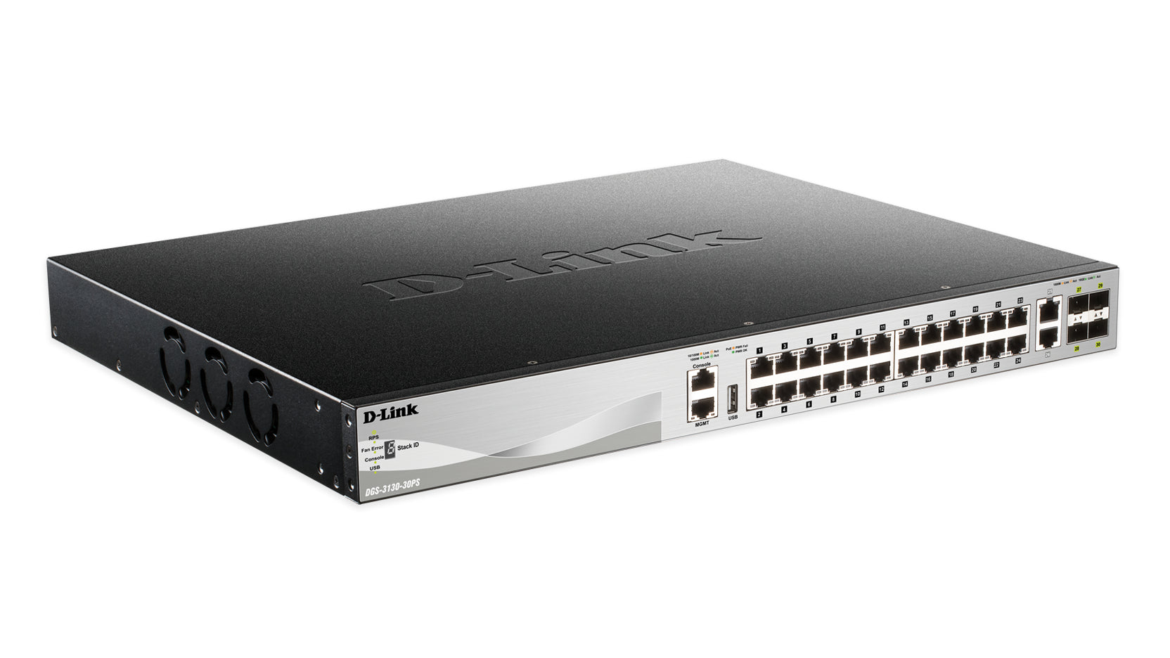 D-Link DGS-3130-30PS network switch Managed L3 Gigabit Ethernet (10/100/1000) Power over Ethernet (PoE) Black, Grey  - Networking - D-Link