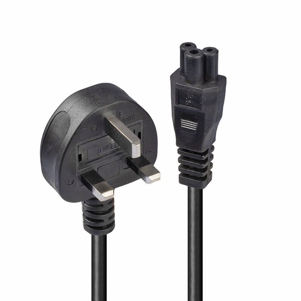 Lindy 1m UK 3 Pin Plug to IEC C5 "Cloverleaf" Power Cable, Black