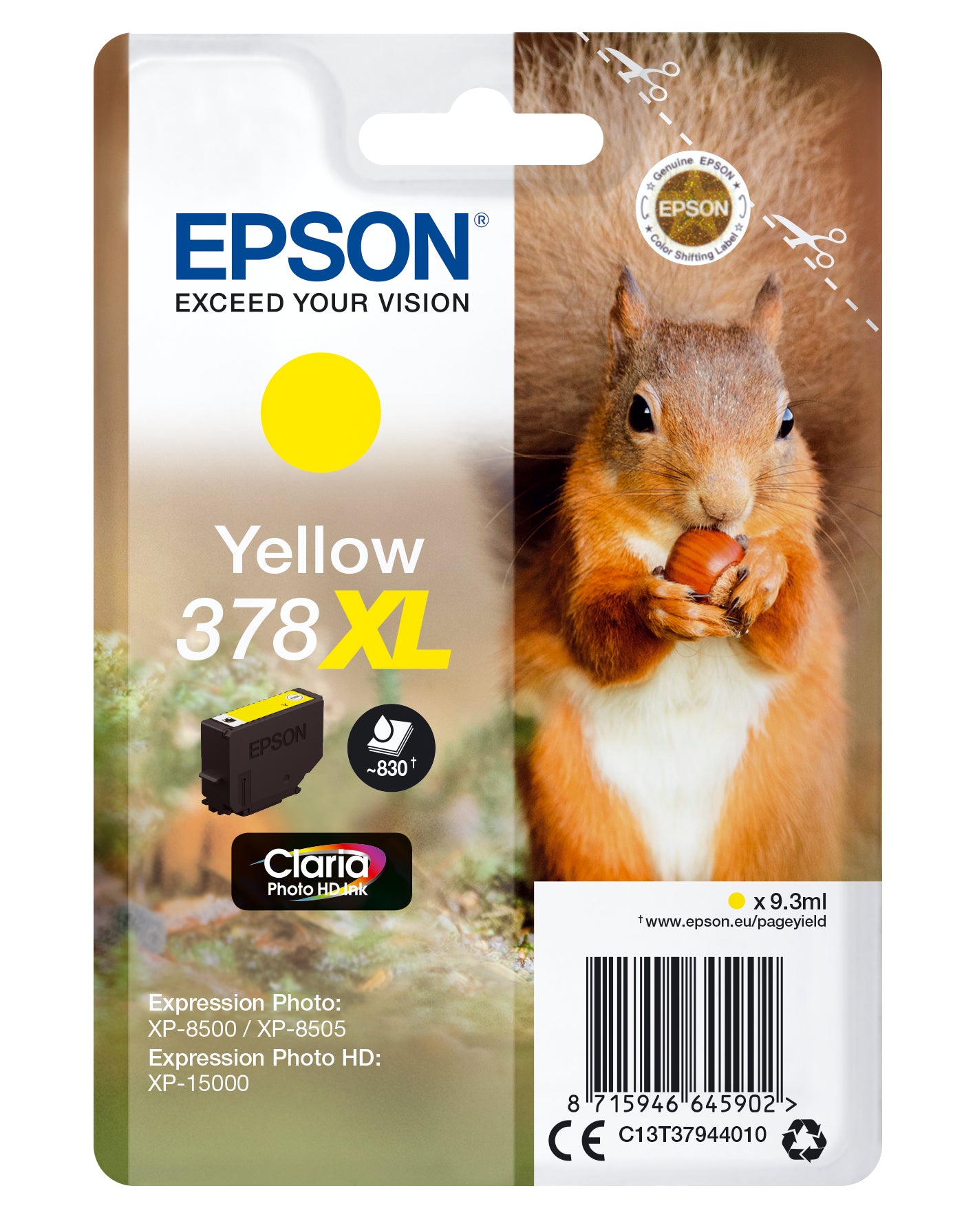 Epson C13T37944010/378XL Ink cartridge yellow high-capacity, 830 pages 9,3ml for Epson XP 15000/8000