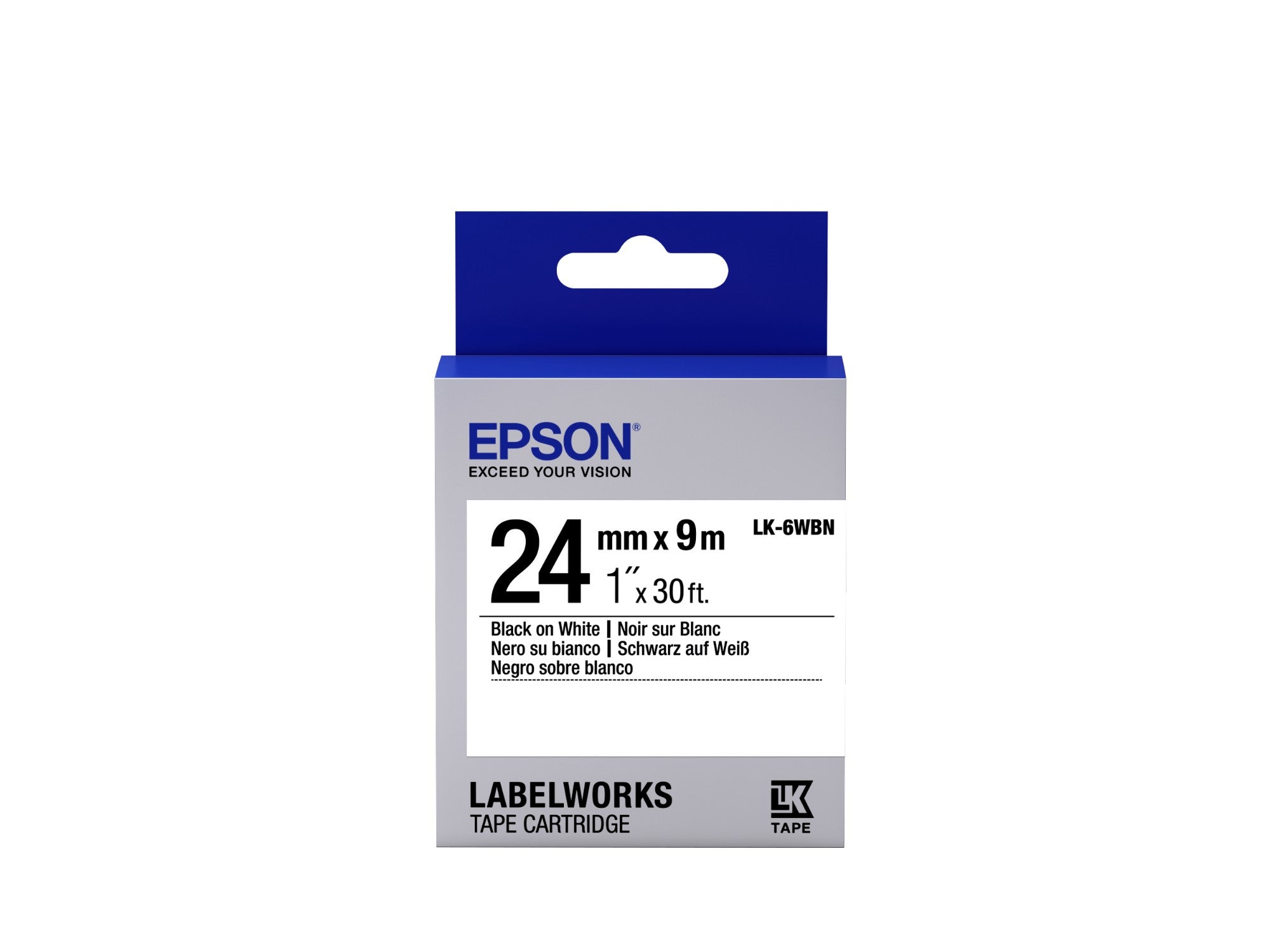 Epson C53S656006/LK-6WBN Ribbon black on white magnetic 24mm x 9m for Epson LabelWorks 4-24mm/36mm/6-24mm  - Printers & Scanners - Epson