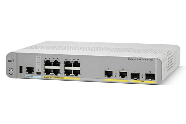 Cisco Catalyst 2960CX-8PC-L Network Switch, 8 Gigabit Ethernet Ports, 8 PoE+ Outputs, 124W PoE Budget, two 1 G SFP and two 1 G Copper Uplinks, Enhanced Limited Lifetime Warranty (WS-C2960CX-8PC-L)