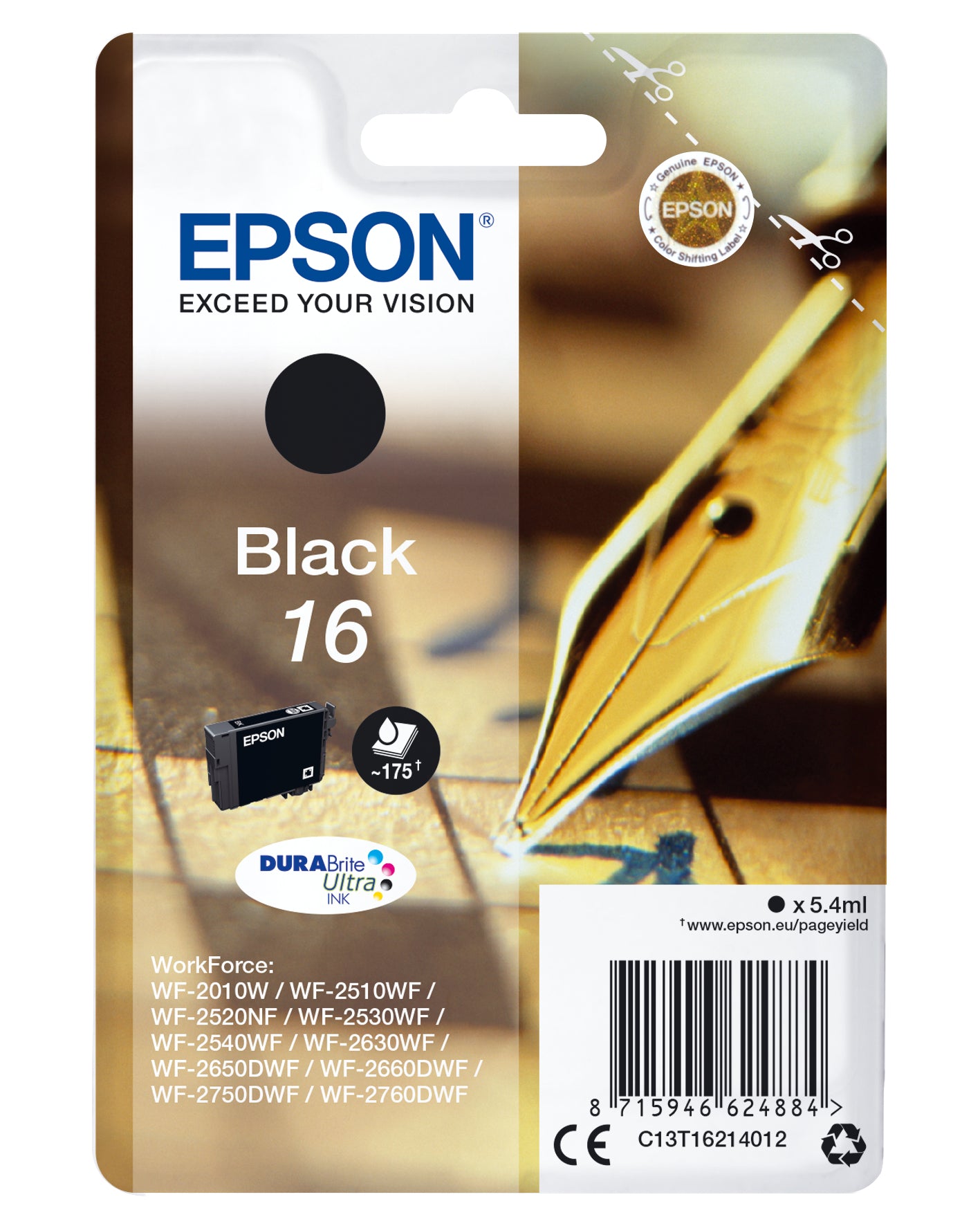 Epson C13T16214012/16 Ink cartridge black, 175 pages 5,4ml for Epson WF 2010/2660/2750