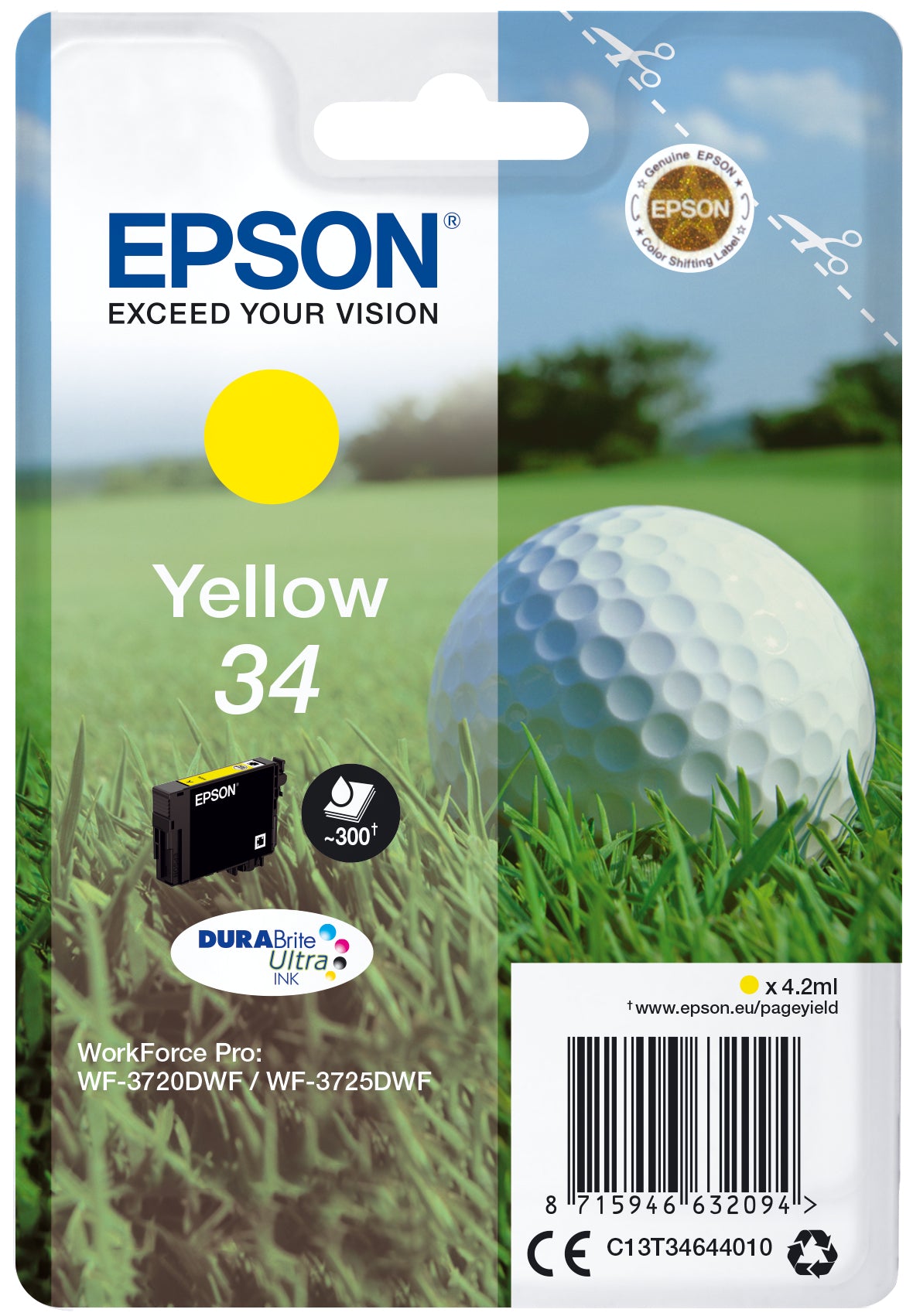 Epson C13T34644010/34 Ink cartridge yellow, 300 pages 4,2ml for Epson WF-3720