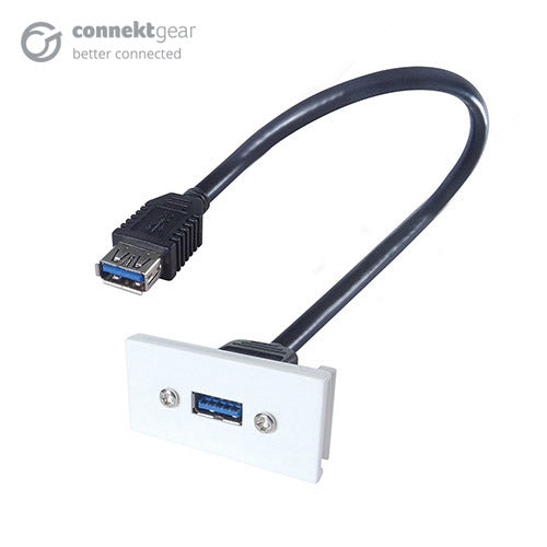 connektgear 0.2m AV Snap-In USB 3 Type A Module 25 x 50mm - Socket to Socket - White  - Wiring Devices & Accessories - connektgear