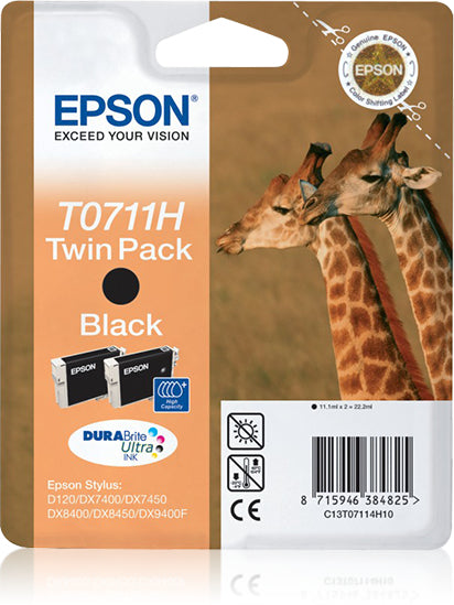 Epson C13T07114H10/T0711H Ink cartridge black high-capacity twin pack, 2x370 pages ISO/IEC 24711 11.1ml Pack=2 for Epson Stylus BX 310/600/D 120/Office B 1100/Office B 40 w